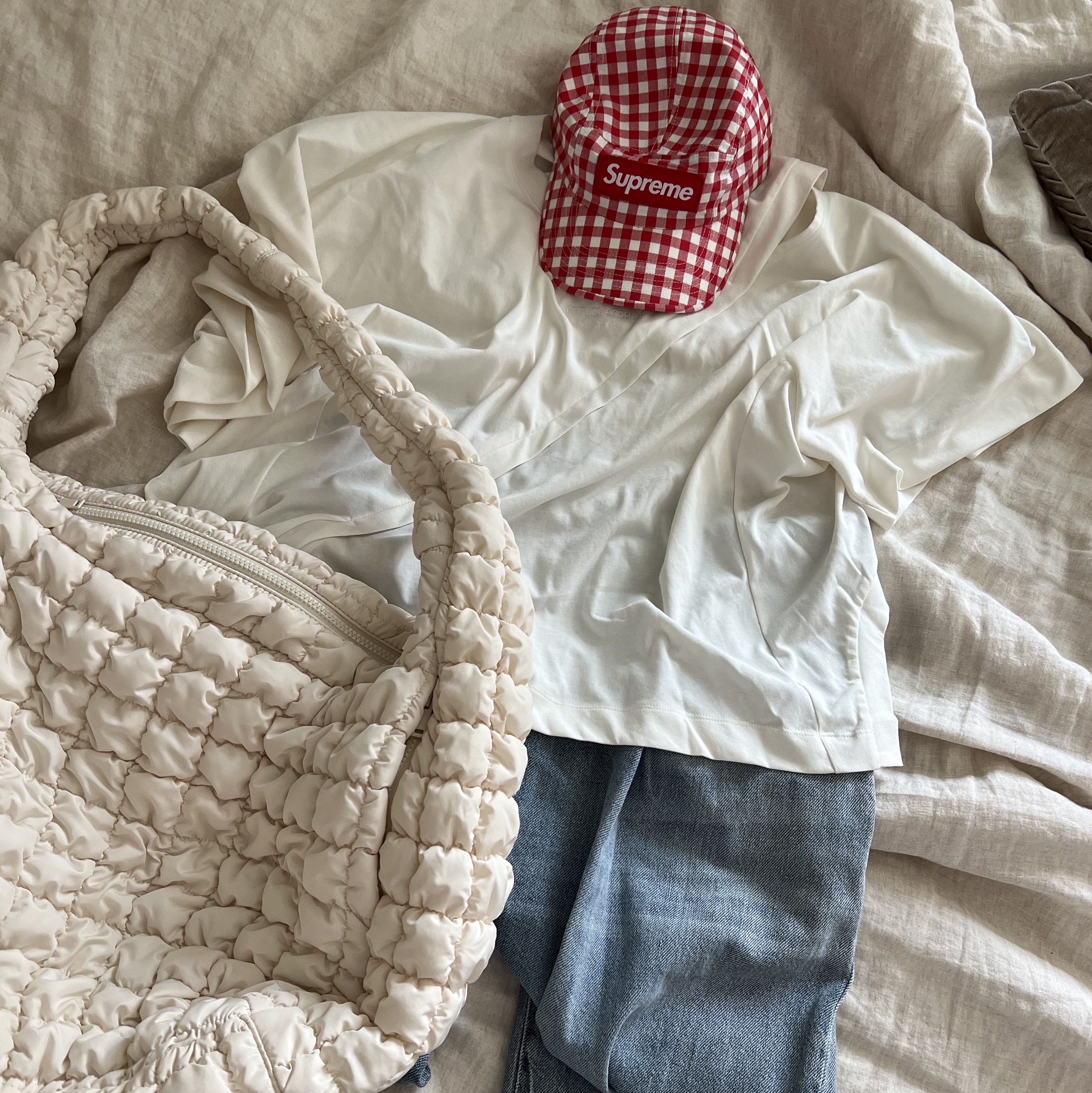 Supreme Gingham Camp Cap Red - 23SS 착용 스타일 - 1