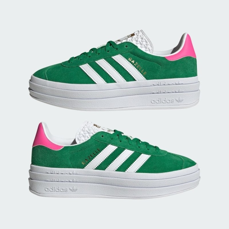 (W) Adidas Gazelle Bold Green Cloud White 착용 스타일 - 3