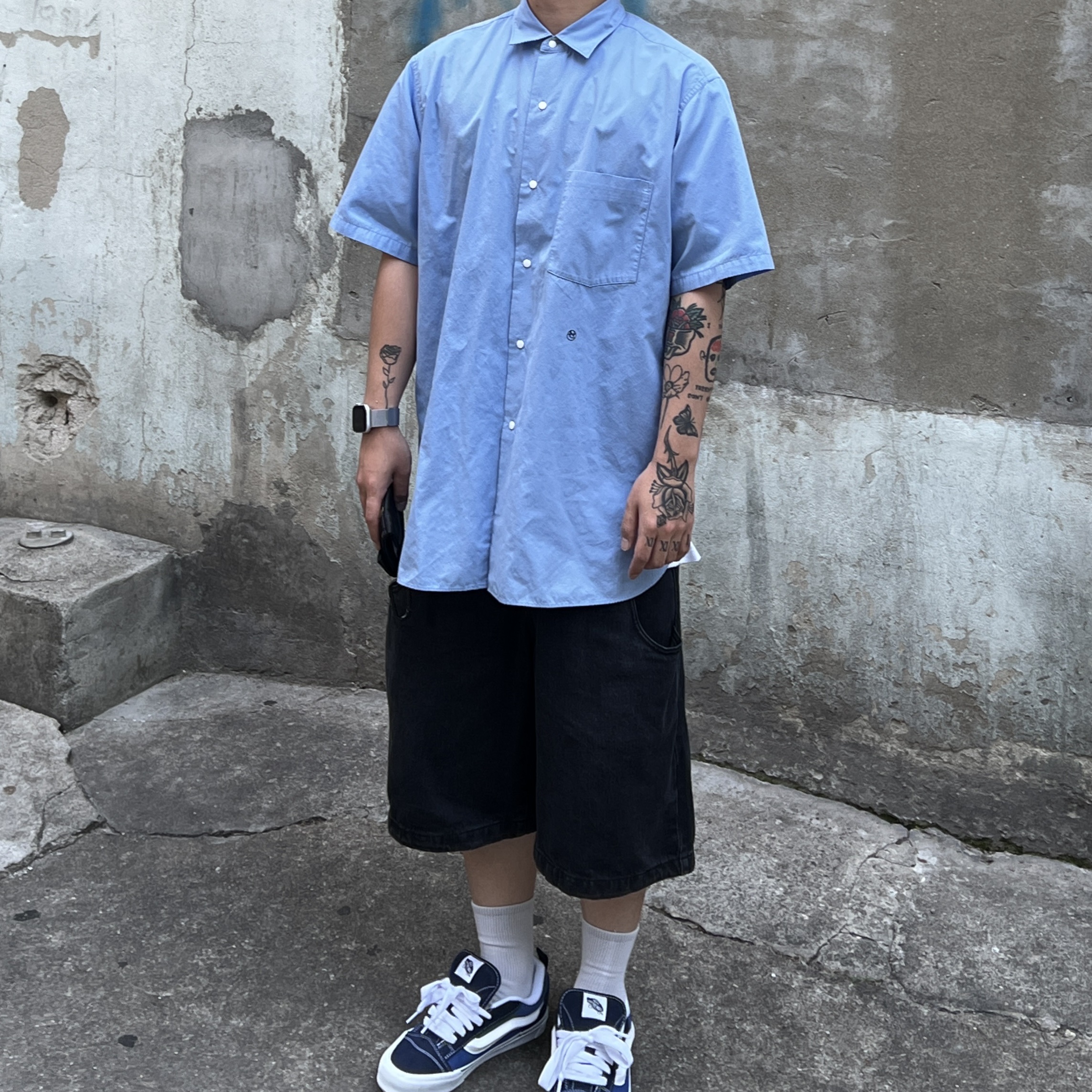 Vans Knu-Skool Navy True White 착용 스타일 - 1