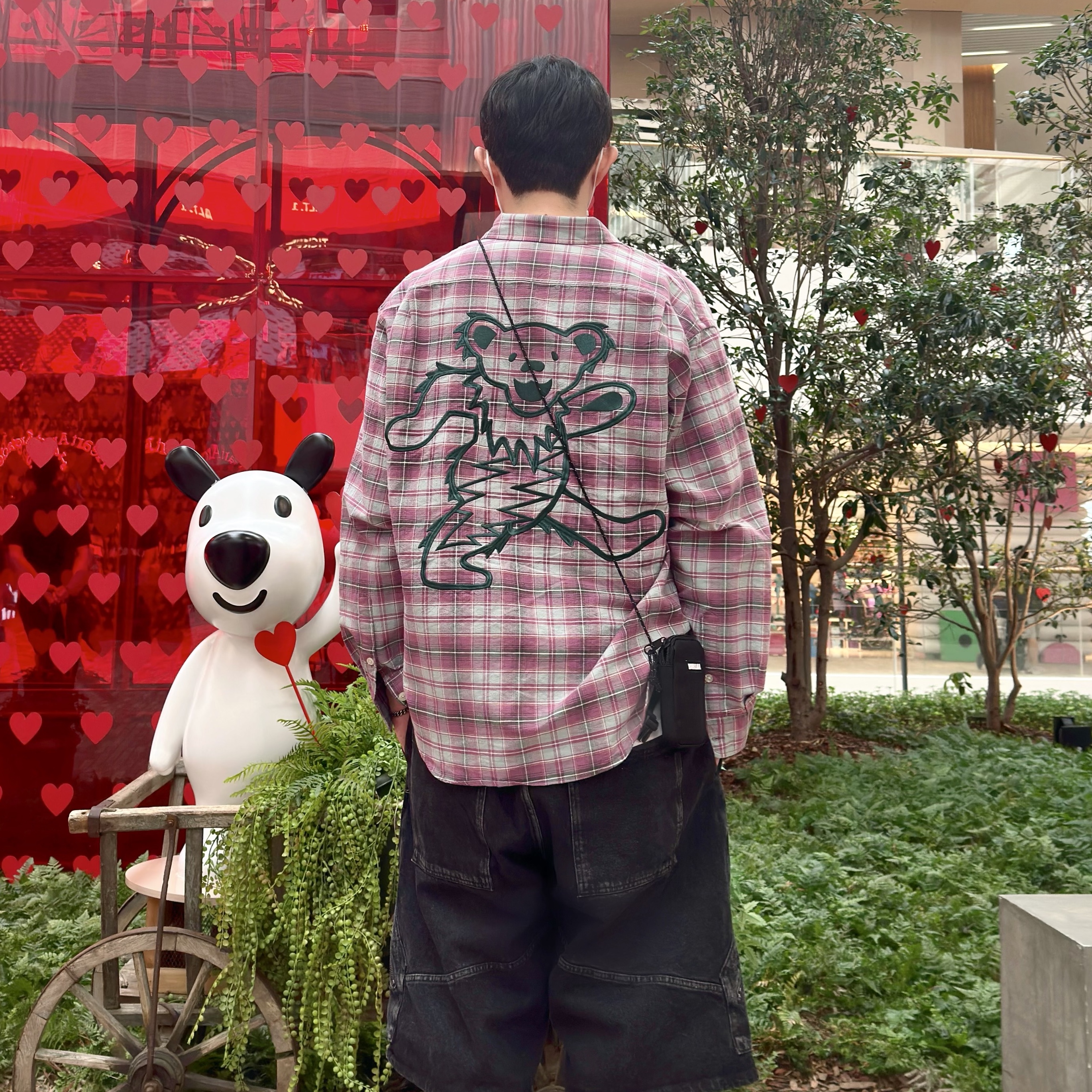 Thisisneverthat x Grateful Dead Lightning Bear Plaid Shirt Plum 착용 스타일 - 2