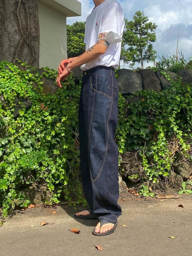 Helixclothing Optical Belt Pants Indigo Blue 착용 스타일