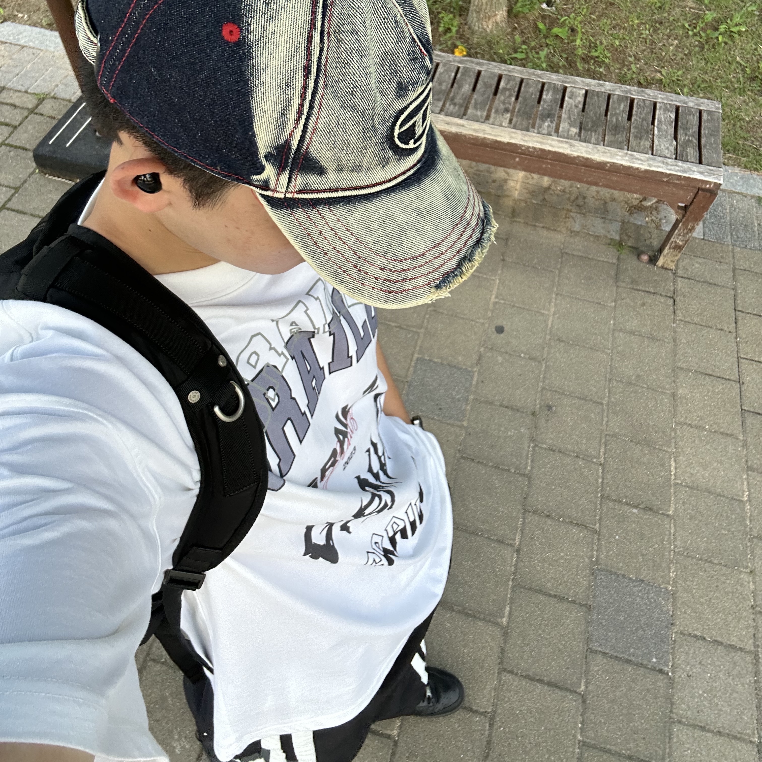 Diesel C-Seymon Treated Denim Baseball Cap Blue White 착용 스타일