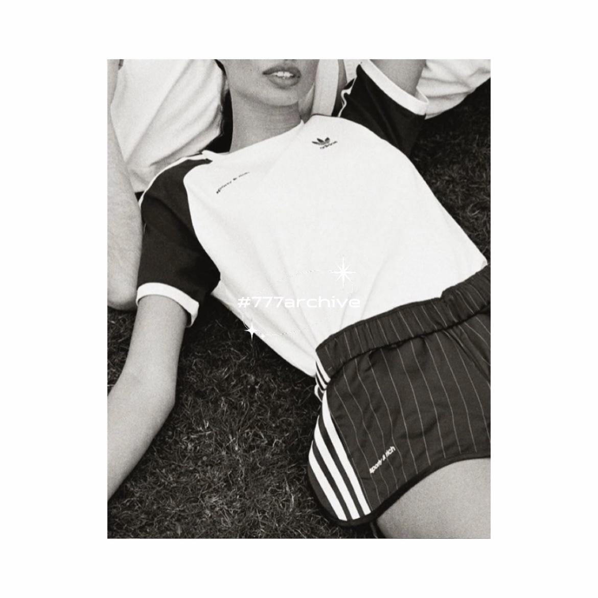 (W) Adidas x Sporty & Rich Shorts Legend Ink - KR Sizing, (W) Adidas x Sporty & Rich Long Sleeve Football Jersey Legend Ink - KR Sizing 착용 스타일 - 4