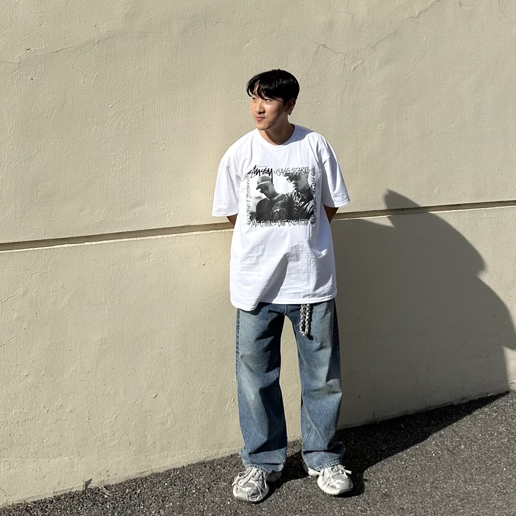 Stussy x Gang Starr Take It Personal T-Shirt White, Undermycar Leachianus Multiple Tangles Double Logo Chain Down Blue - 23SS 착용 스타일 - 2