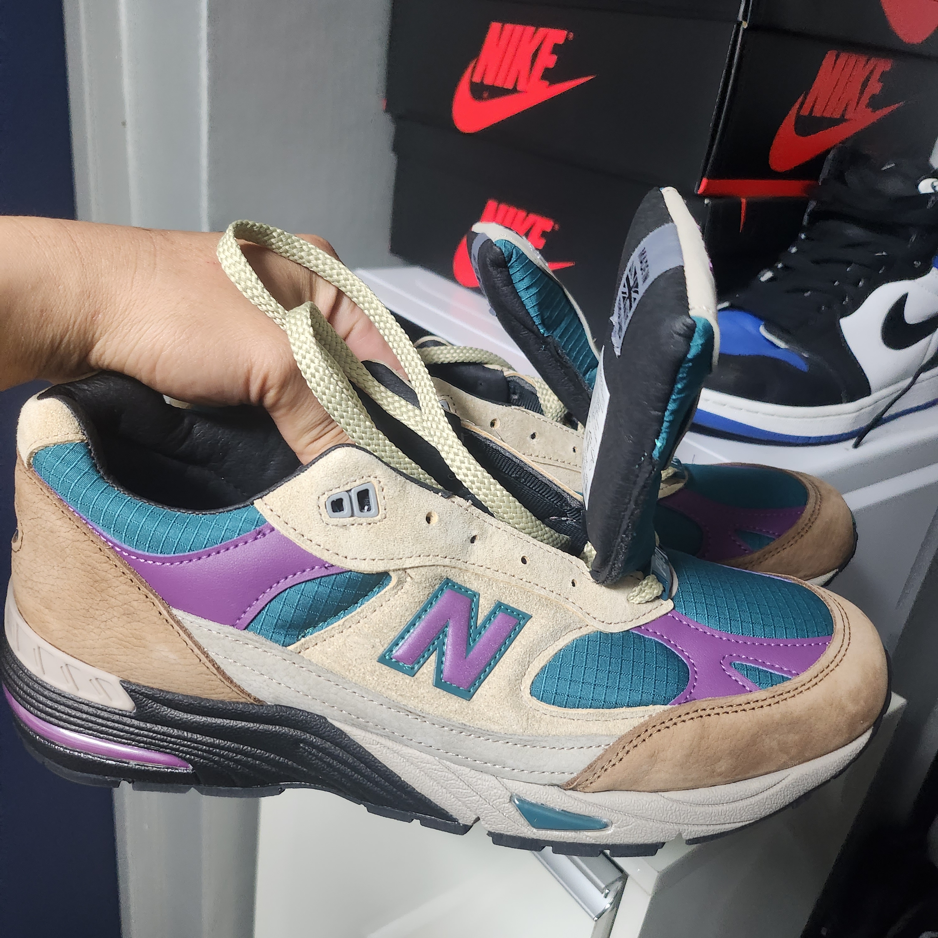 New Balance x Palace 991 Made in UK Teal Brown 착용 스타일