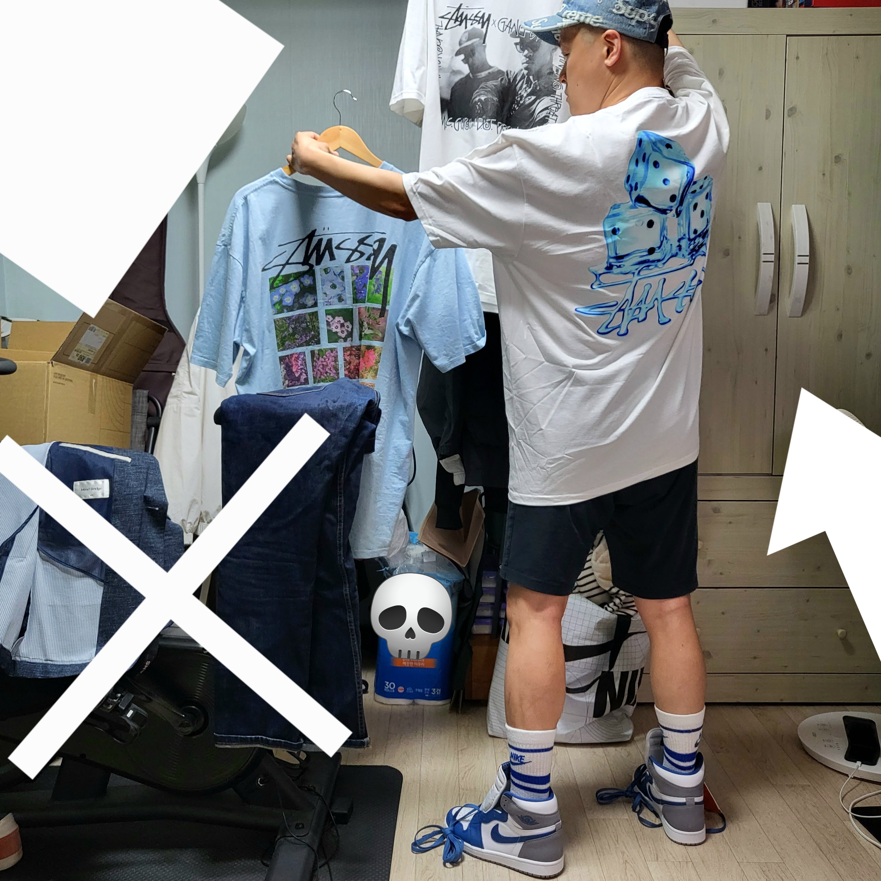 Stussy Melted T-Shirt White, Stussy x Gang Starr Take It Personal T-Shirt White 착용 스타일