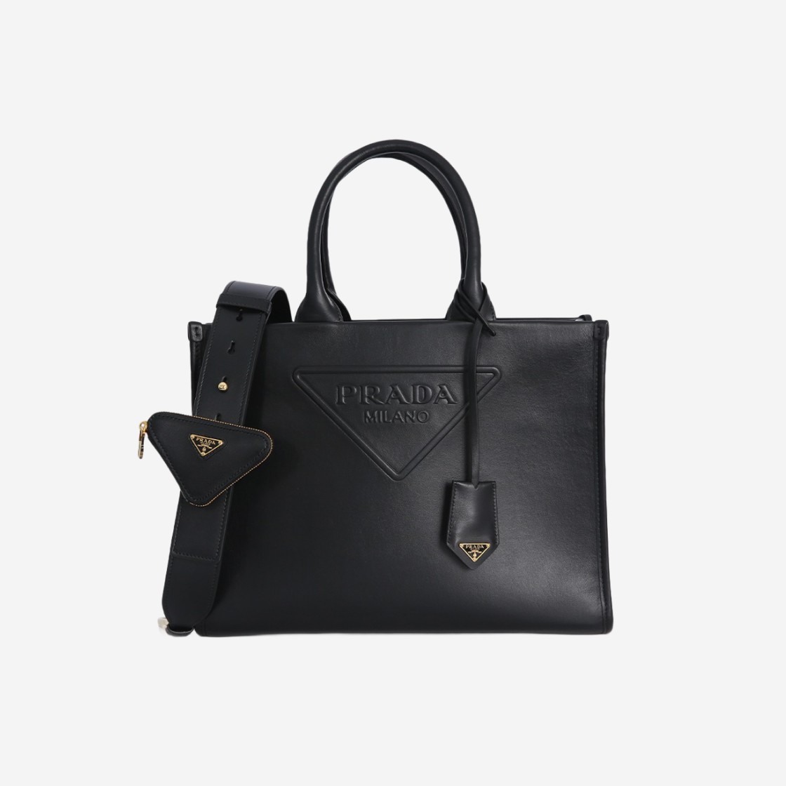 Prada Leather Embossed Logo Tote Bag Black 상세 이미지 1