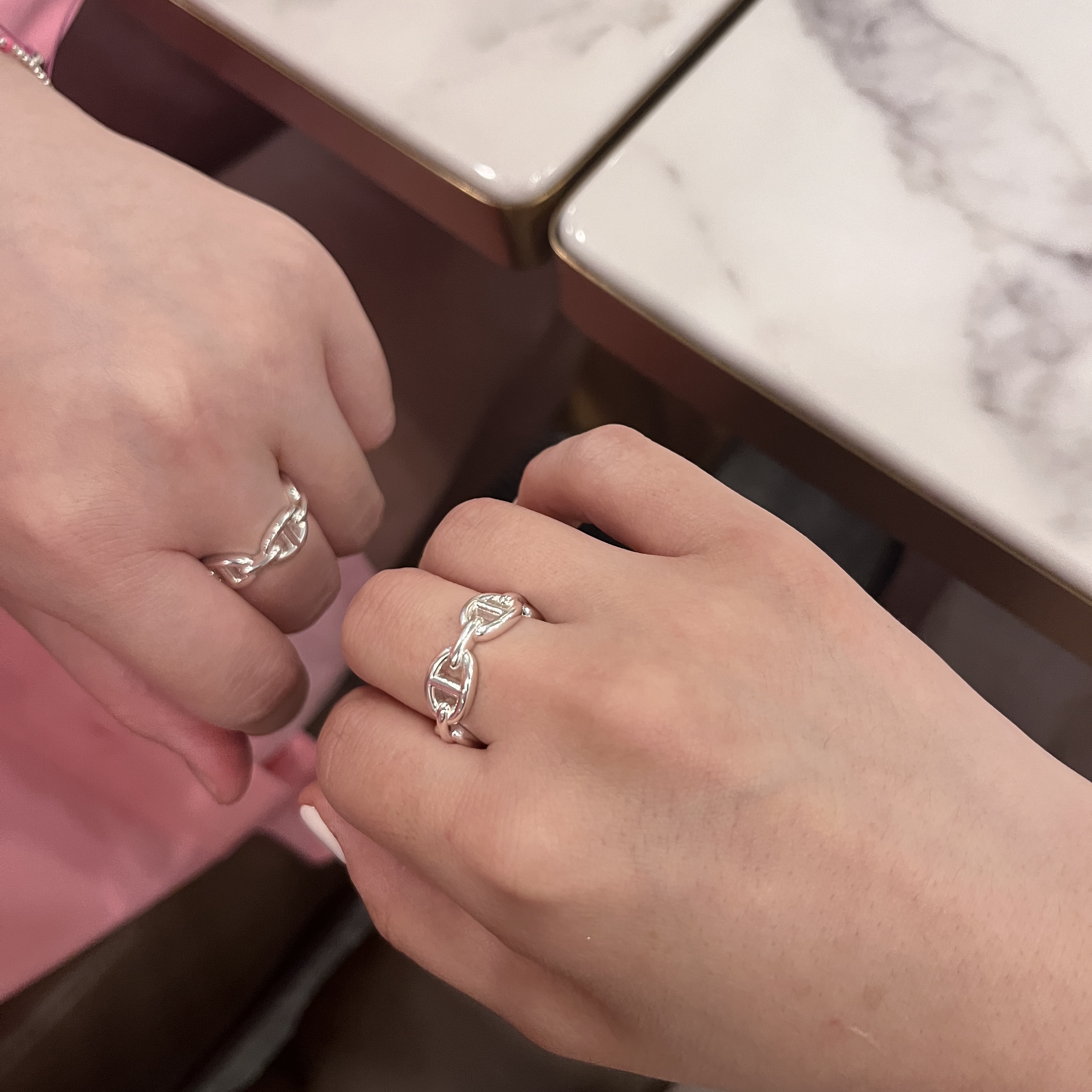 (W) Hermes Small Chaine D'Ancre Enchainee Ring Sterling Silver 착용 스타일