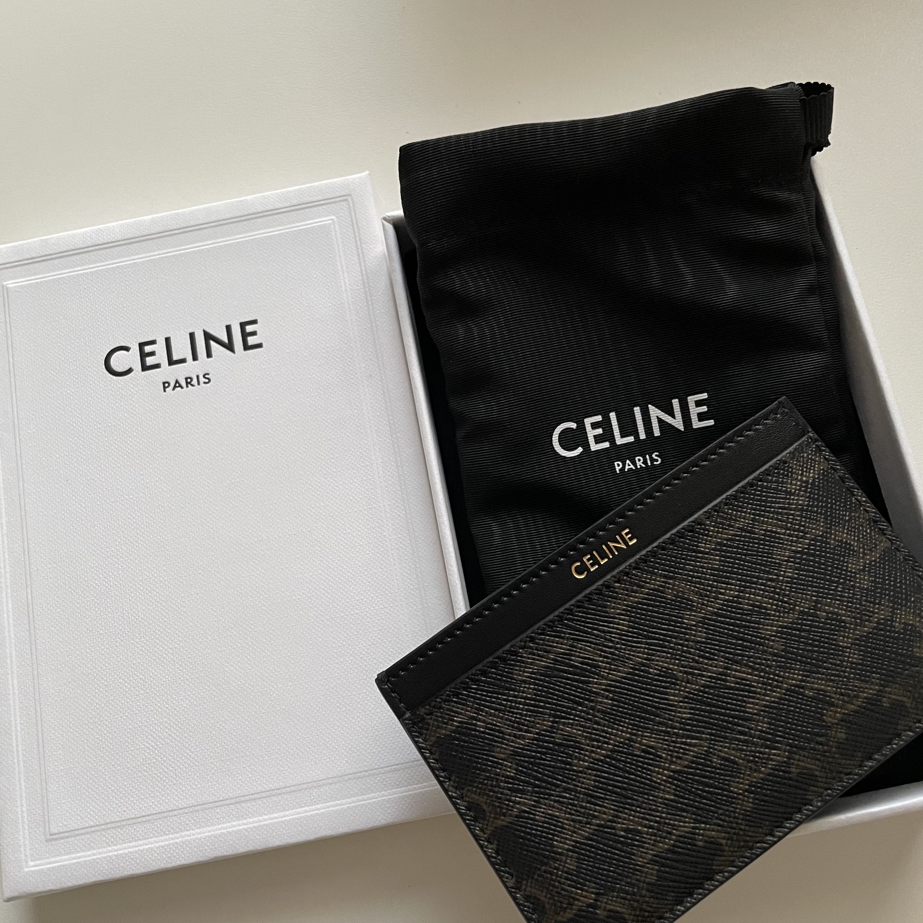 Celine Card Holder in Triomphe Canvas and Calfskin Black 착용 스타일