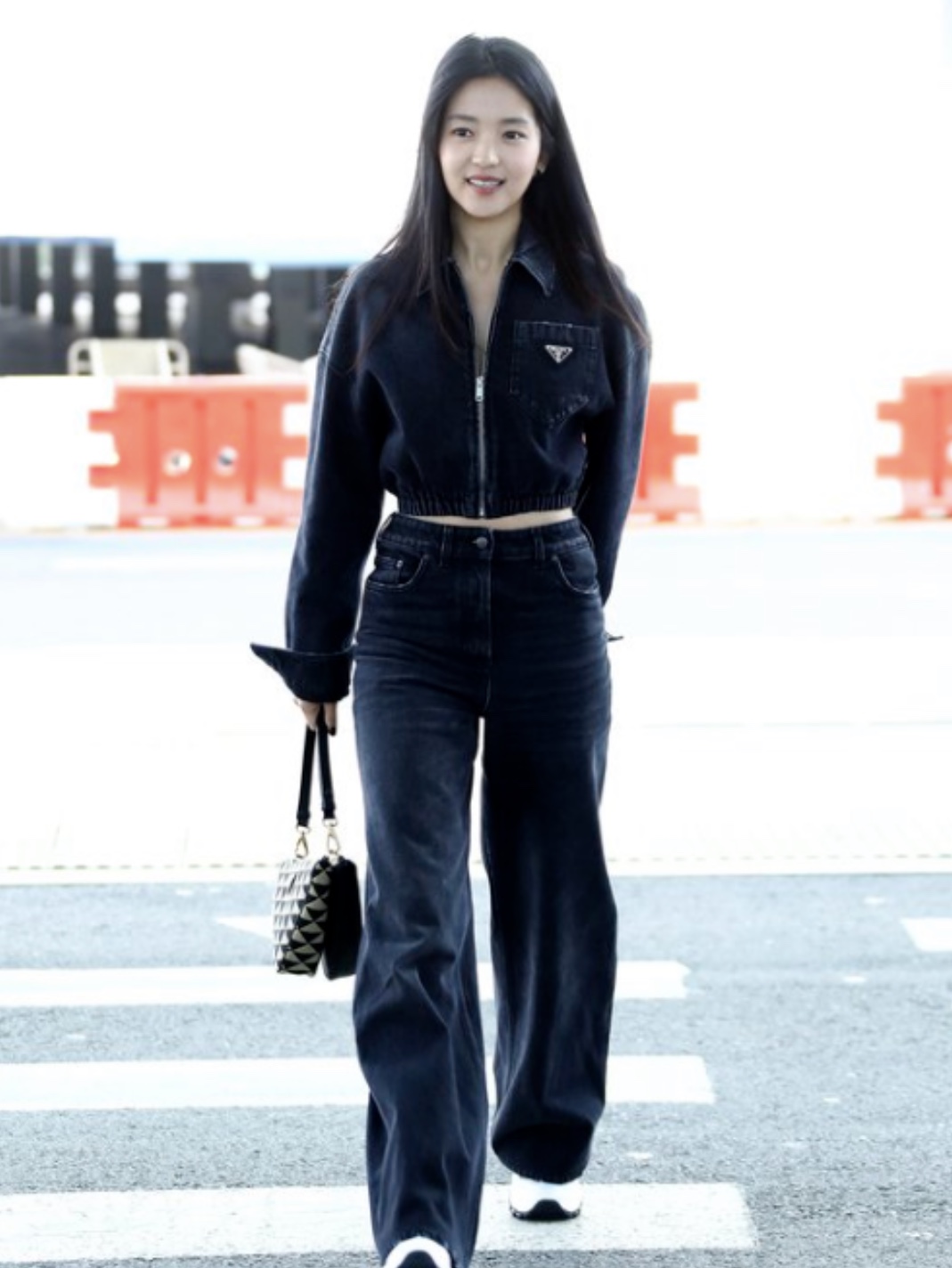 Prada Symbole Leather and Fabric Mini Bag Black Beige, (W) Prada Denim Blouson Jacket Black 착용 스타일 - 2