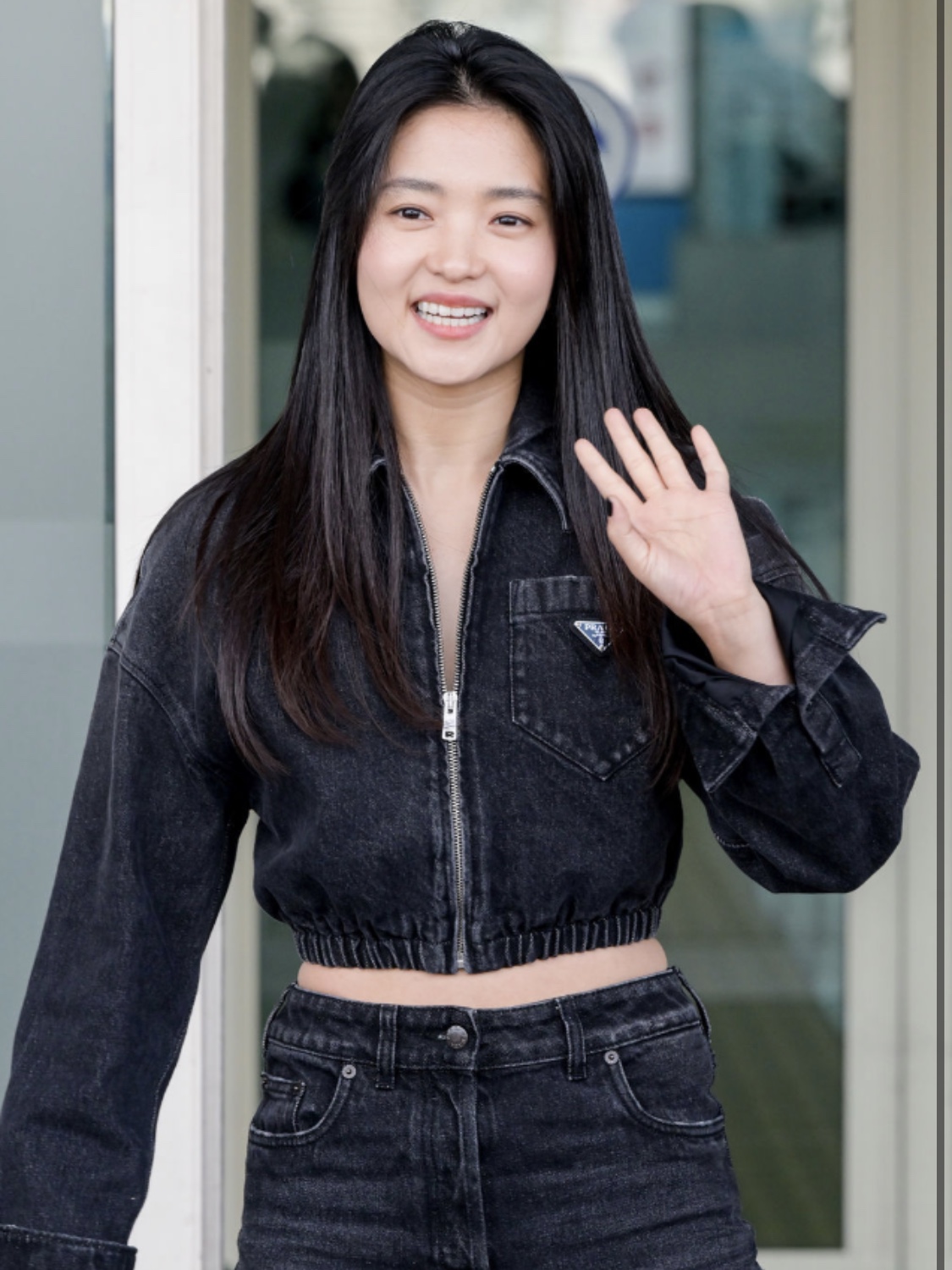 Prada Symbole Leather and Fabric Mini Bag Black Beige, (W) Prada Denim Blouson Jacket Black 착용 스타일 - 3