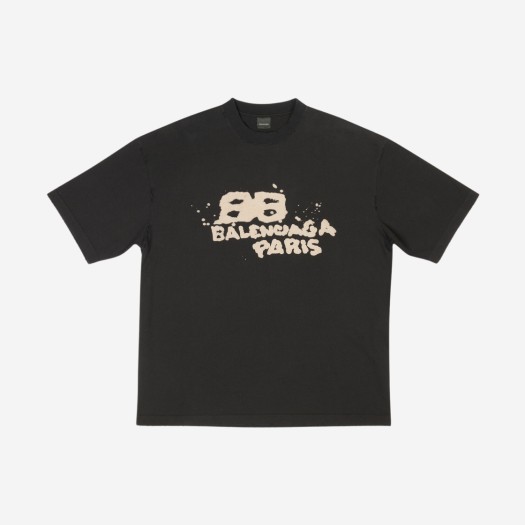 발렌시아가 핸드 드로운 BB 아이콘 티셔츠 미디움 핏 블랙