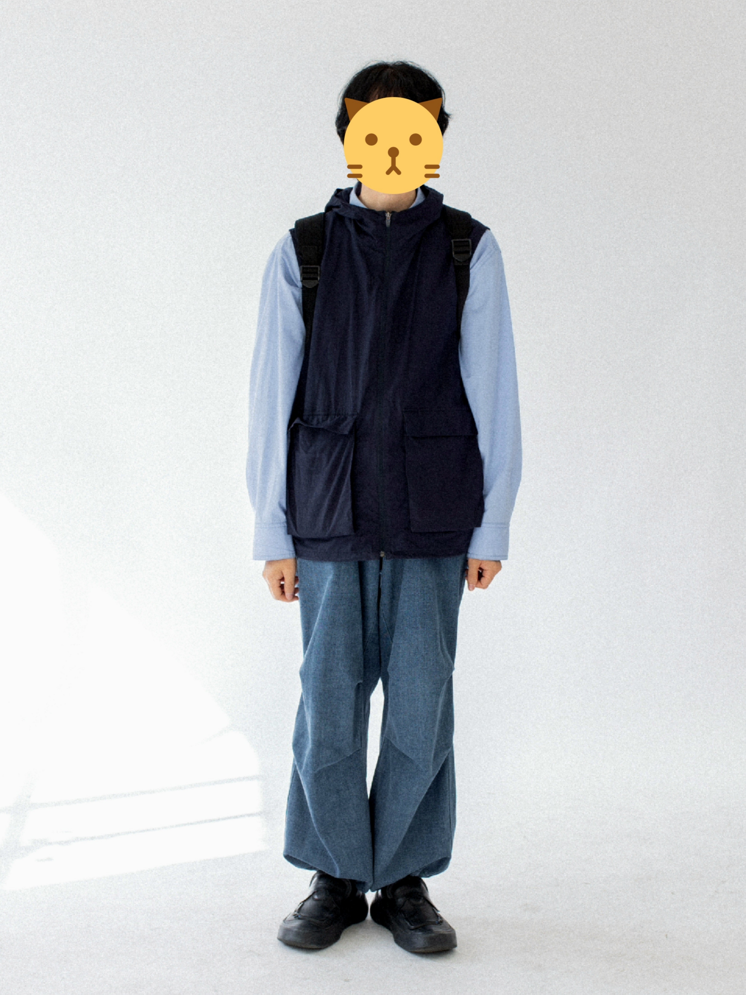 Zara x Ader Error Oversized Shirt Sky Blue, Camper x Ader Error Proto-743-S Black Leather Shoes 착용 스타일 - 1