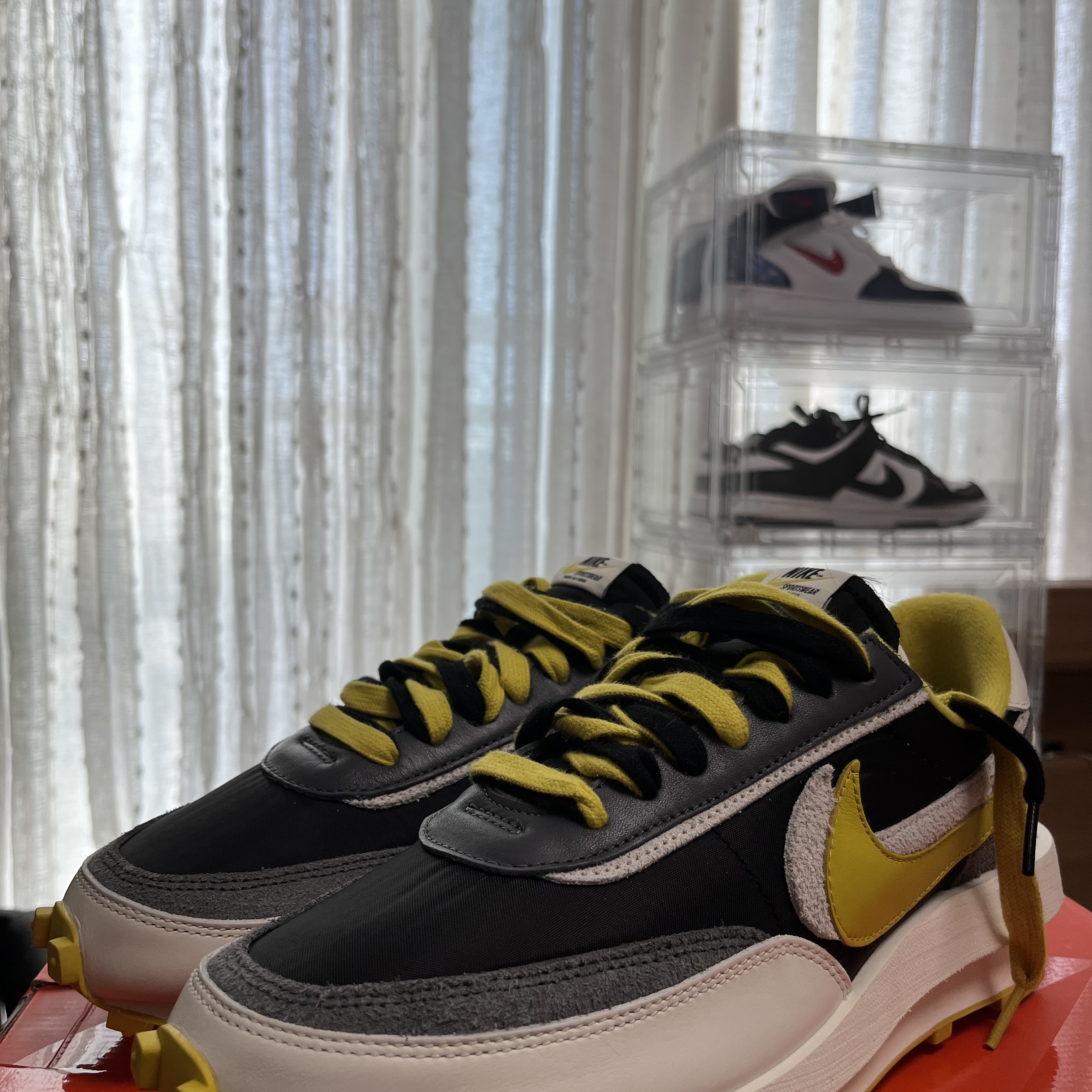 Nike x Sacai x Undercover LDWaffle Black Bright Citron, Nike Dunk Low Retro Black 착용 스타일