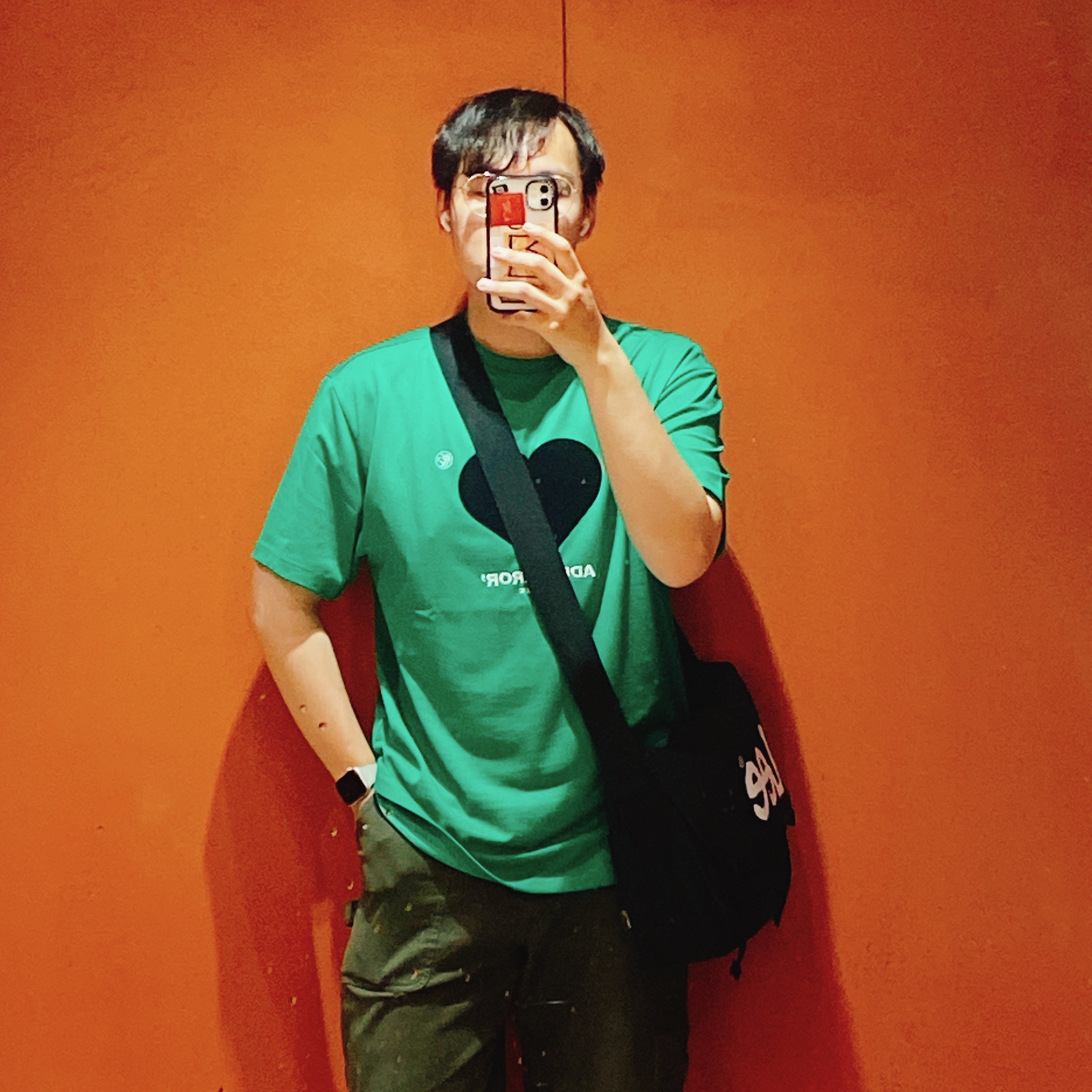 Ader Error Twin Heart Logo T-Shirt Green 착용 스타일