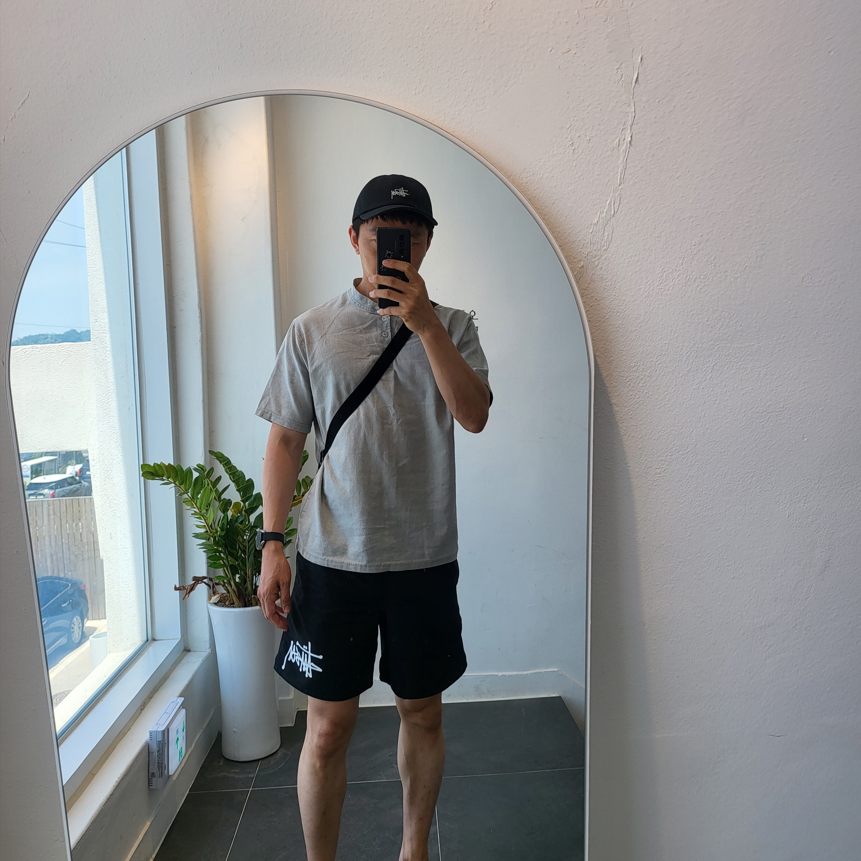Stussy Big Basic Water Shorts Black, Stussy Basic Stock Low Pro Cap Black 착용 스타일