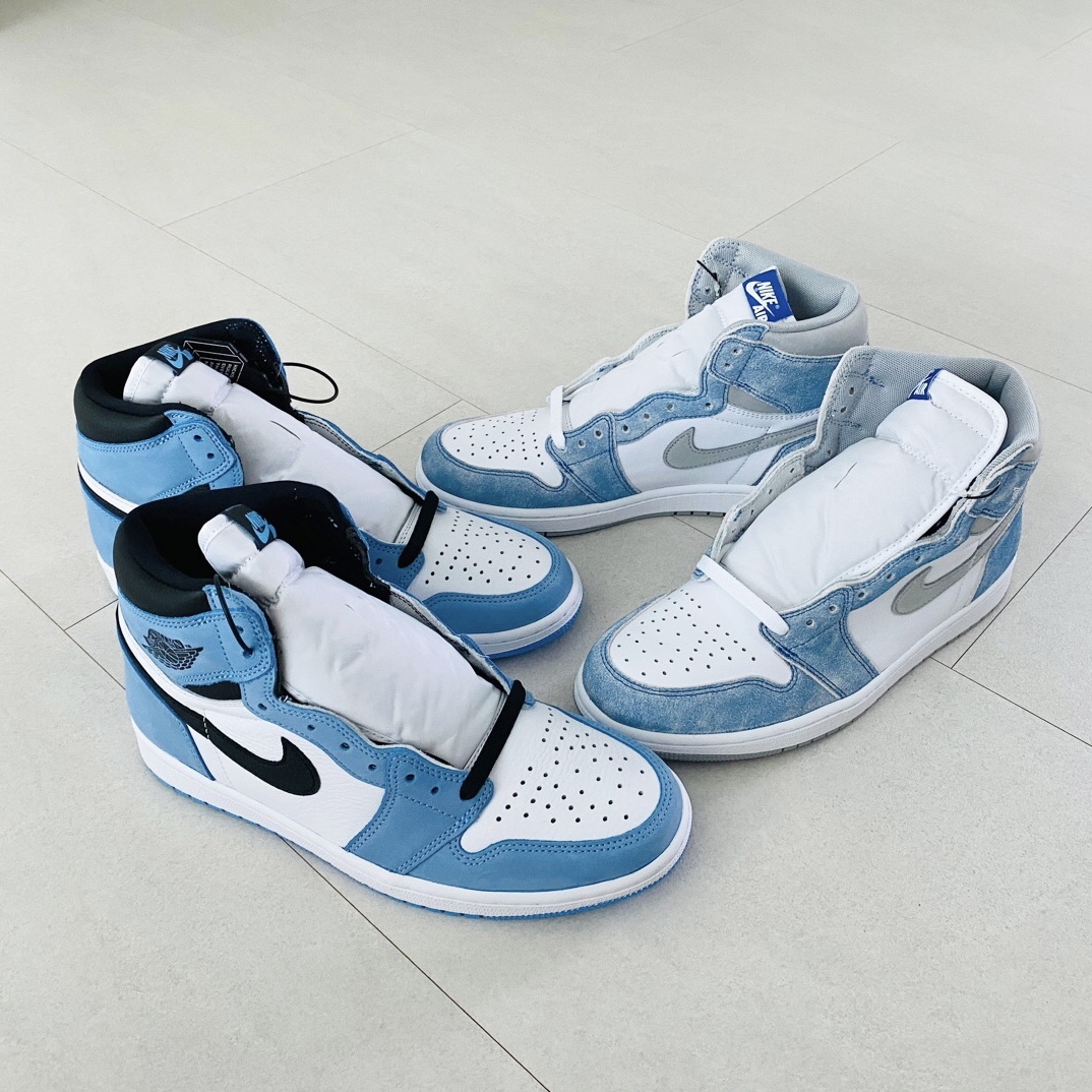 Jordan 1 Retro High OG University Blue, Jordan 1 Retro High OG Hyper Royal 착용 스타일
