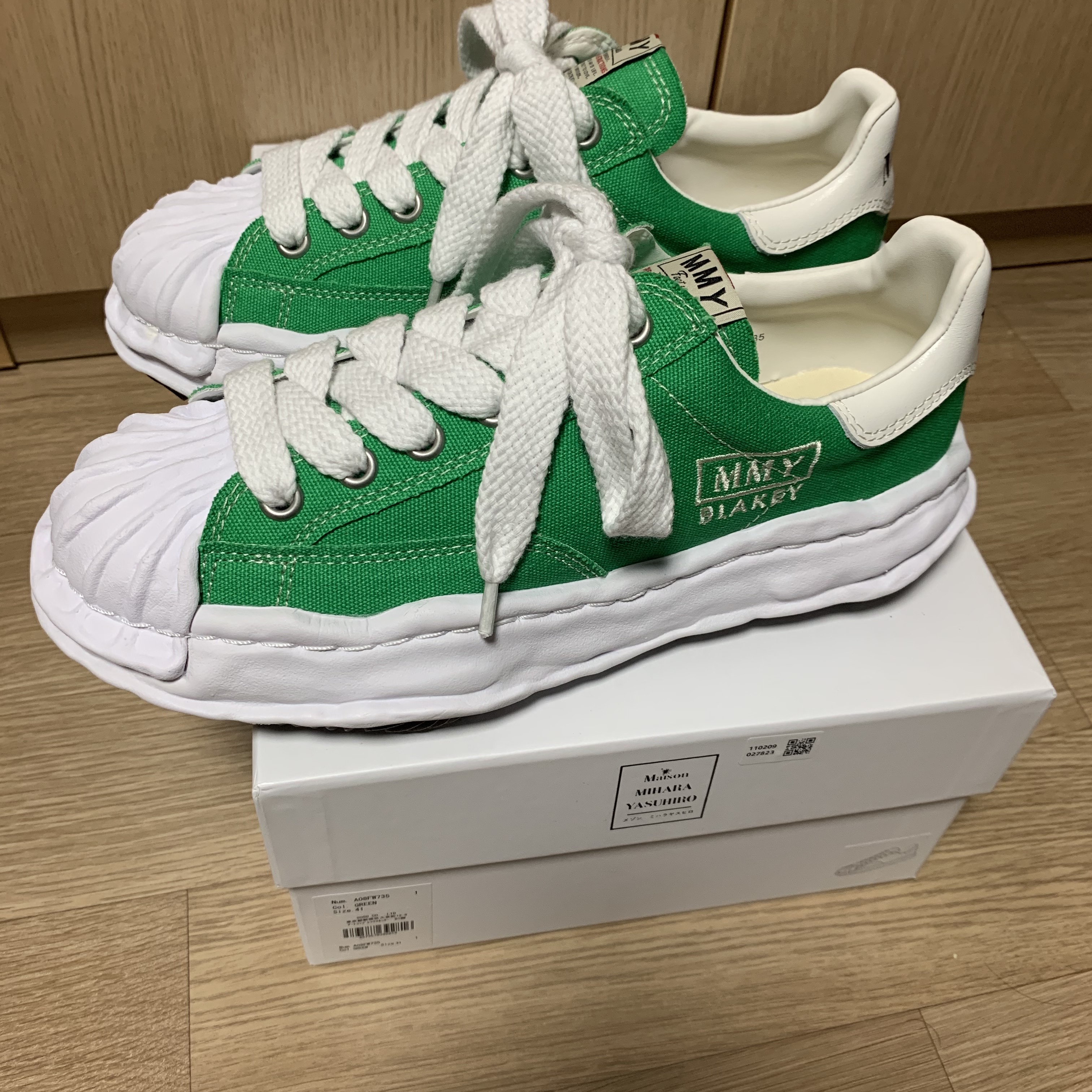 Maison Mihara Yasuhiro Blakey OG Sole Canvas Low-top Sneakers Green 착용 스타일 - 2