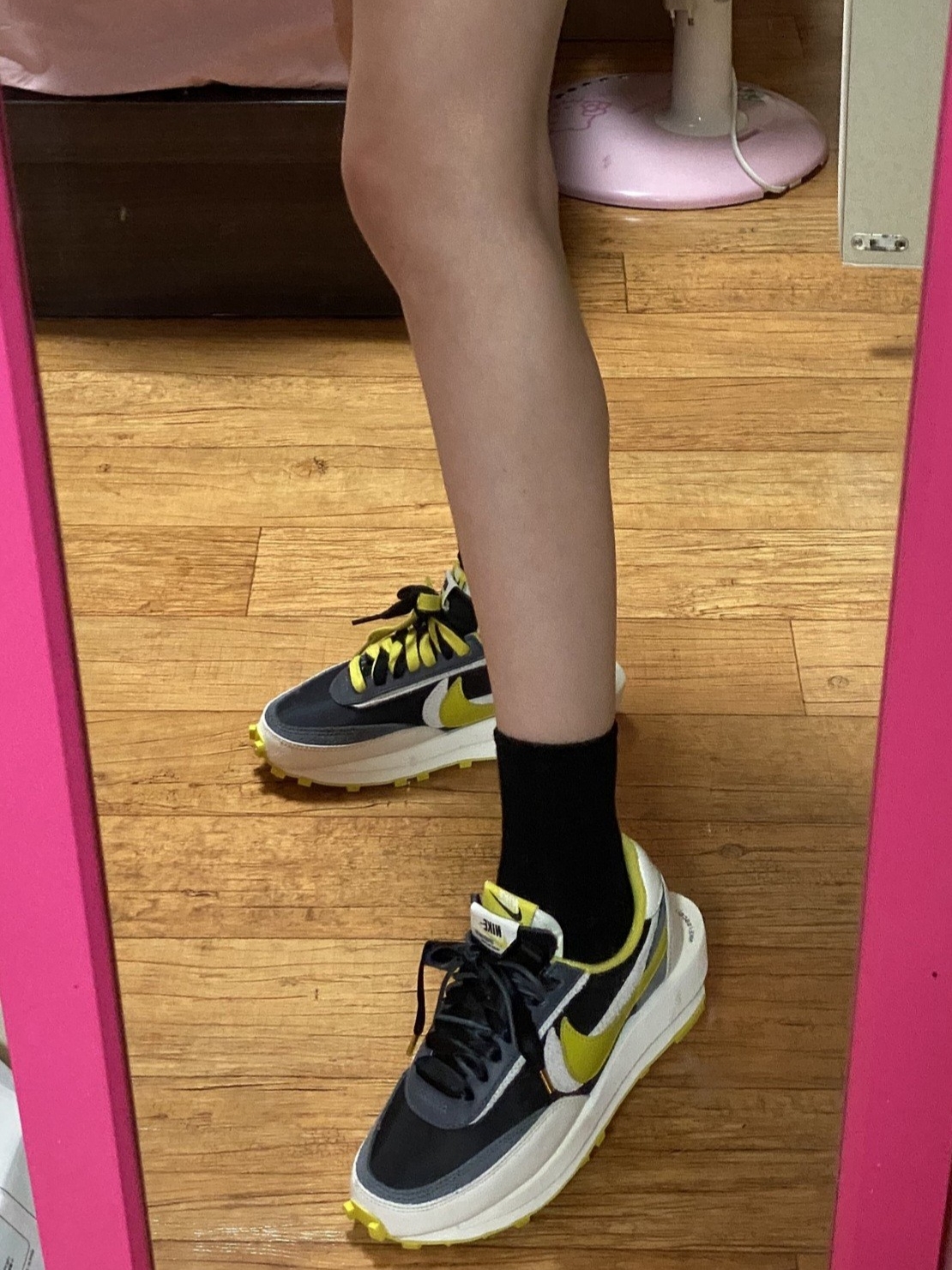 Nike x Sacai x Undercover LDWaffle Black Bright Citron 착용 스타일 - 2