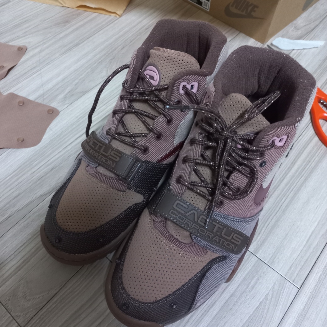Nike x Travis Scott Air Trainer 1 Archaeo Brown and Rust Pink 착용 스타일