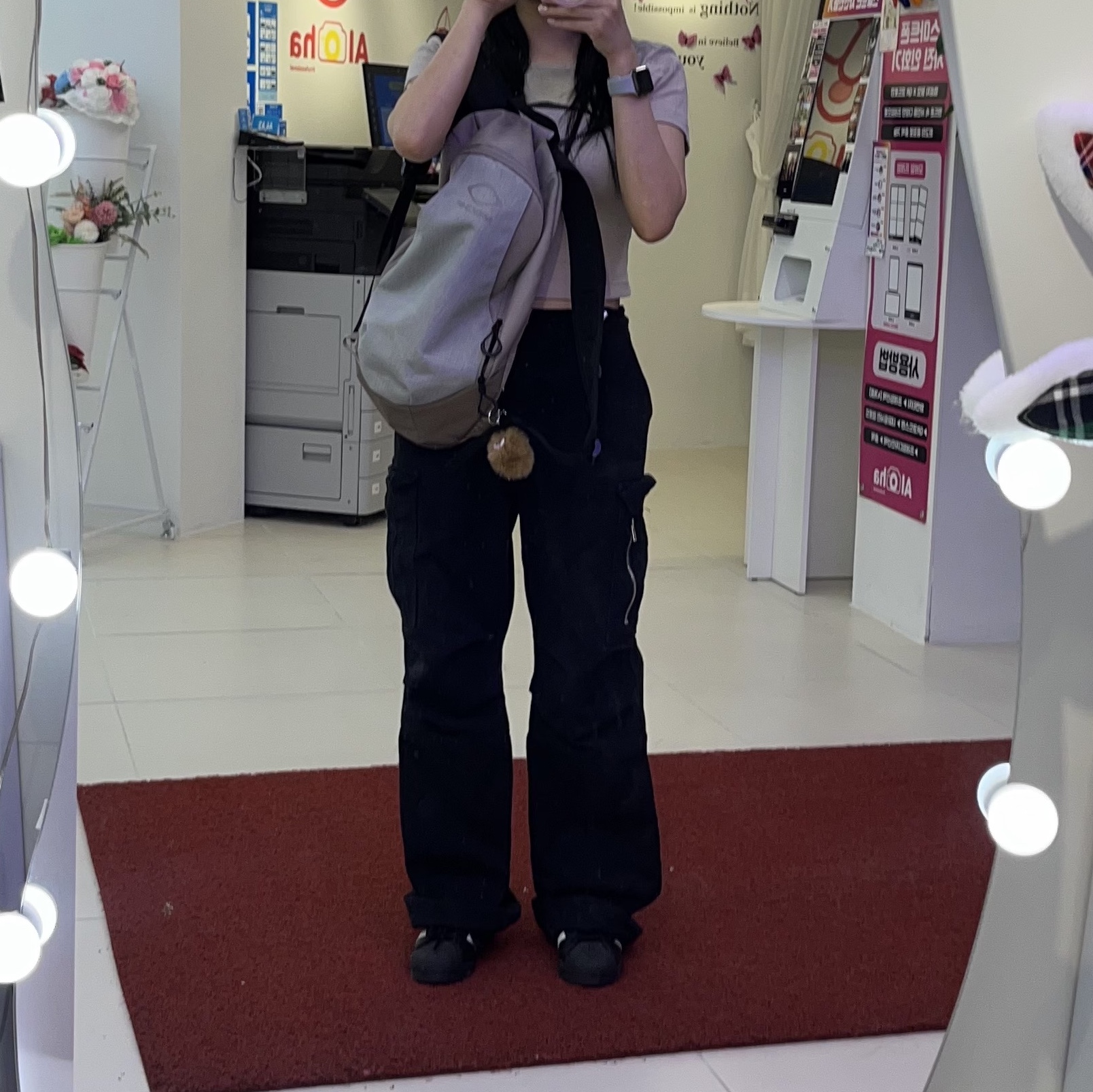 Mischief Rhombus Backpack Pink Grey, (W) Mischief Rhombus Blur T-Shirt Mini Light Beige 착용 스타일