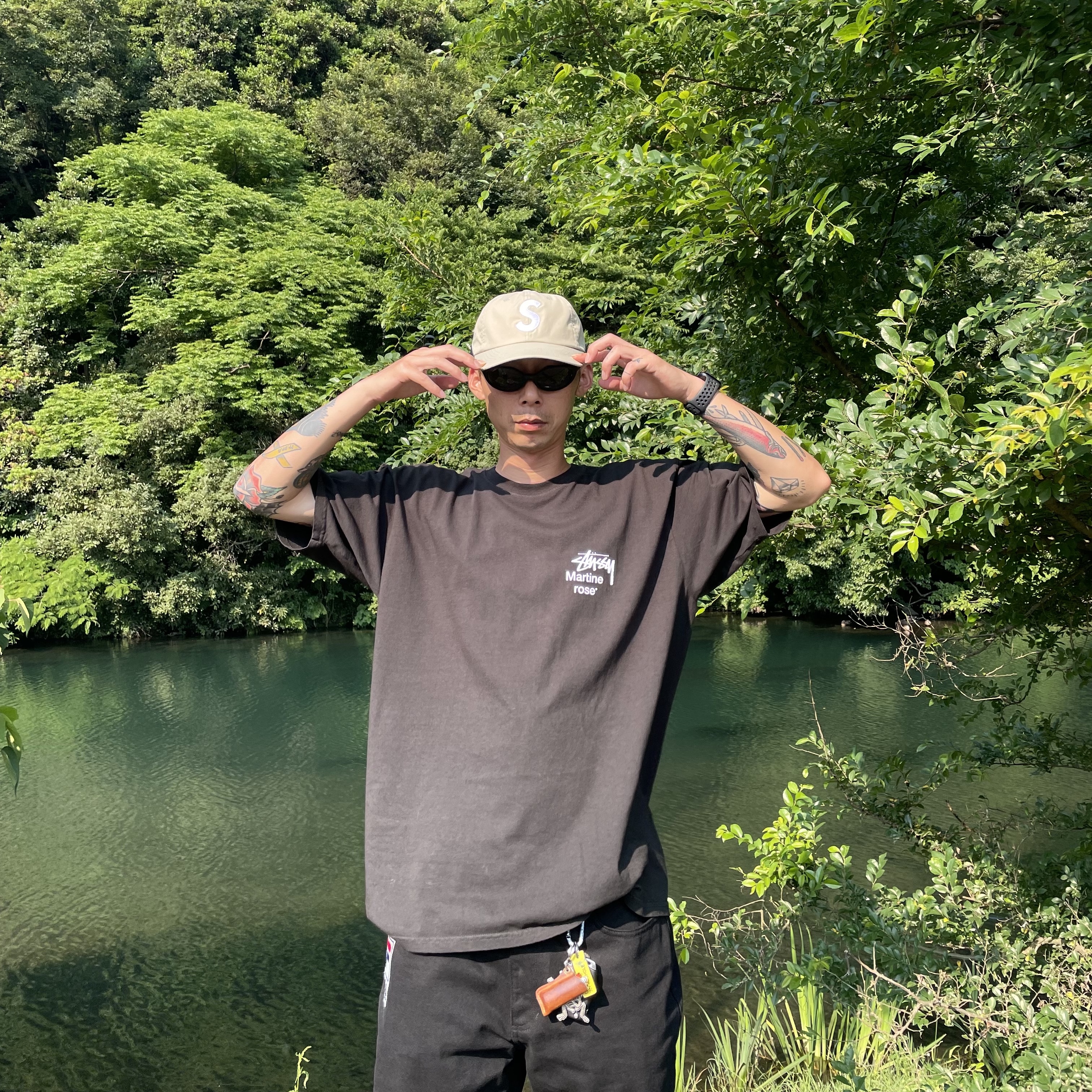 Oakley Eye Jacket Redux Matte Black Frame Prizm Grey Lenses High Bridge Fit, Stussy x Martine Rose Collage Pigment Dyed T-Shirt Black 착용 스타일 - 2