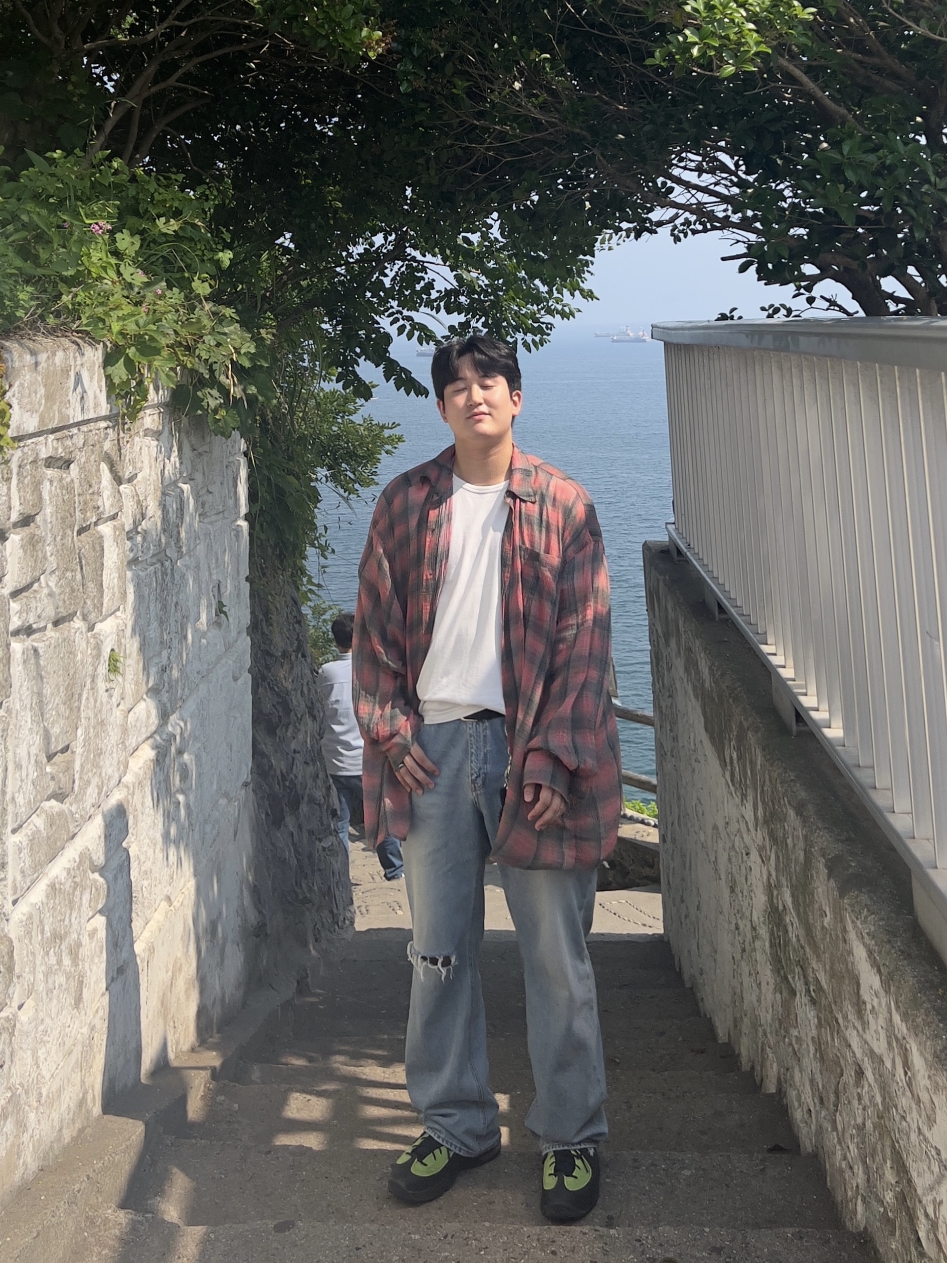Our Legacy Borrowed Shirt Big Lumbercheck Print, Nike x Stussy Air Penny II Vivid Green and Black 착용 스타일 - 4