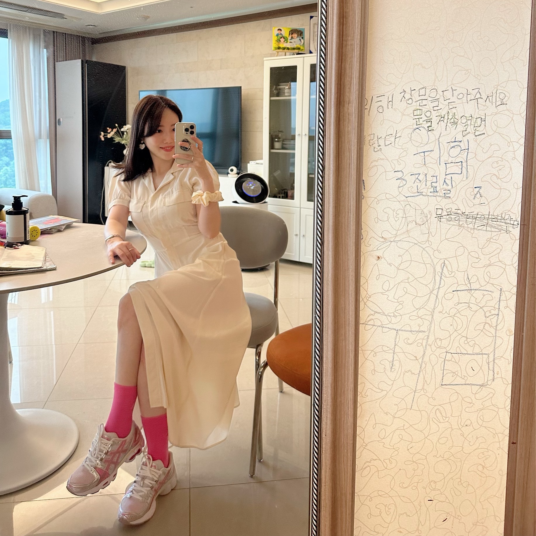 (W) Asics Gel-Nimbus 9 White Pure Silver 착용 스타일 - 2