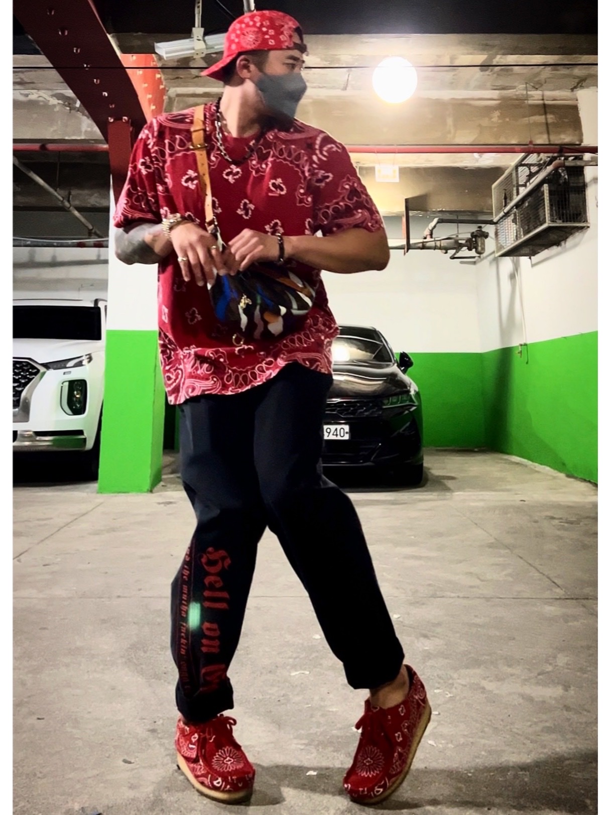 Supreme Bandana Camp Cap Red - 21SS, Supreme Small Box T-Shirt Red Bandana - 21SS 착용 스타일 - 3