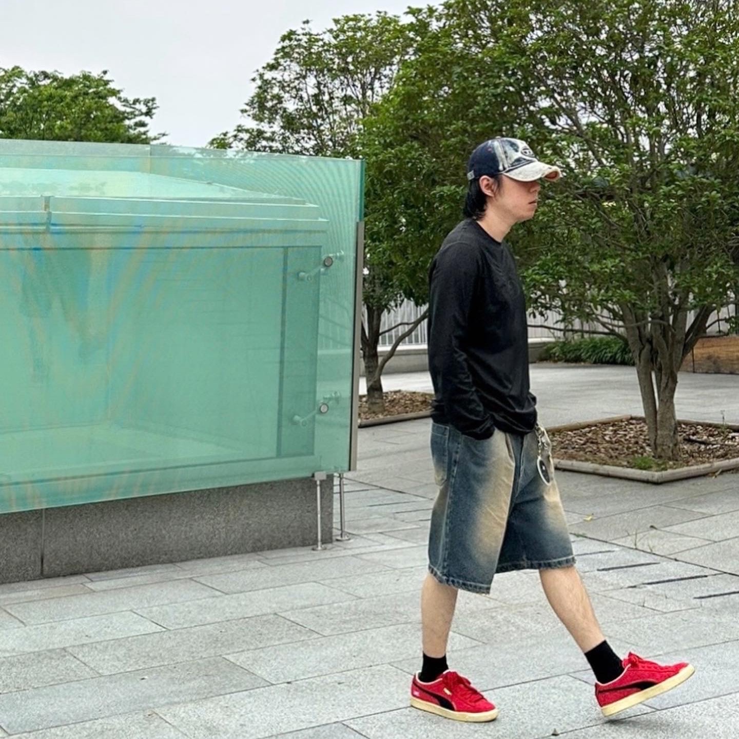 Diesel C-Seymon Treated Denim Baseball Cap Blue White 착용 스타일 - 2