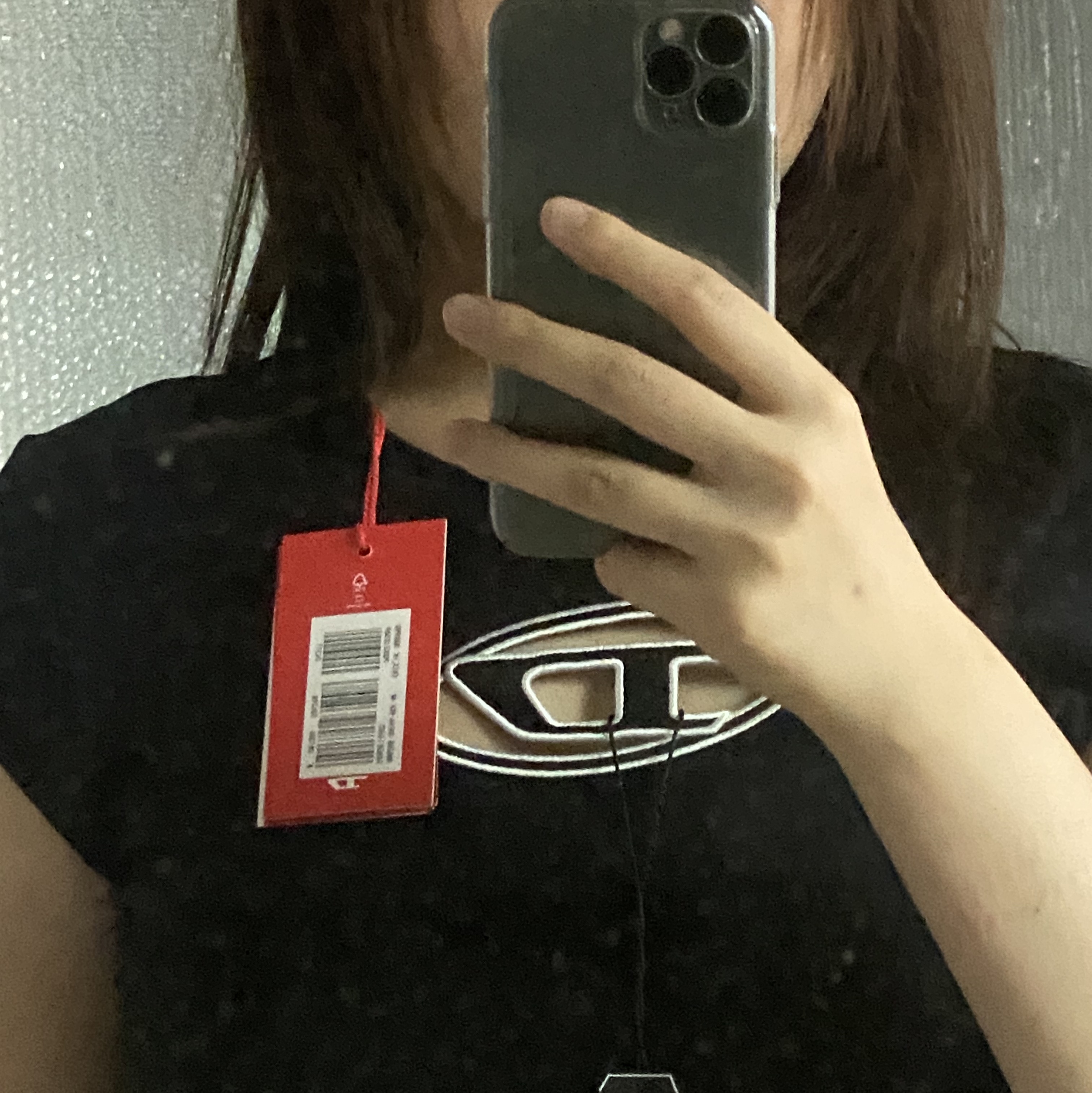 (W) Diesel T-Angie Peekaboo Logo T-Shirt Black 착용 스타일