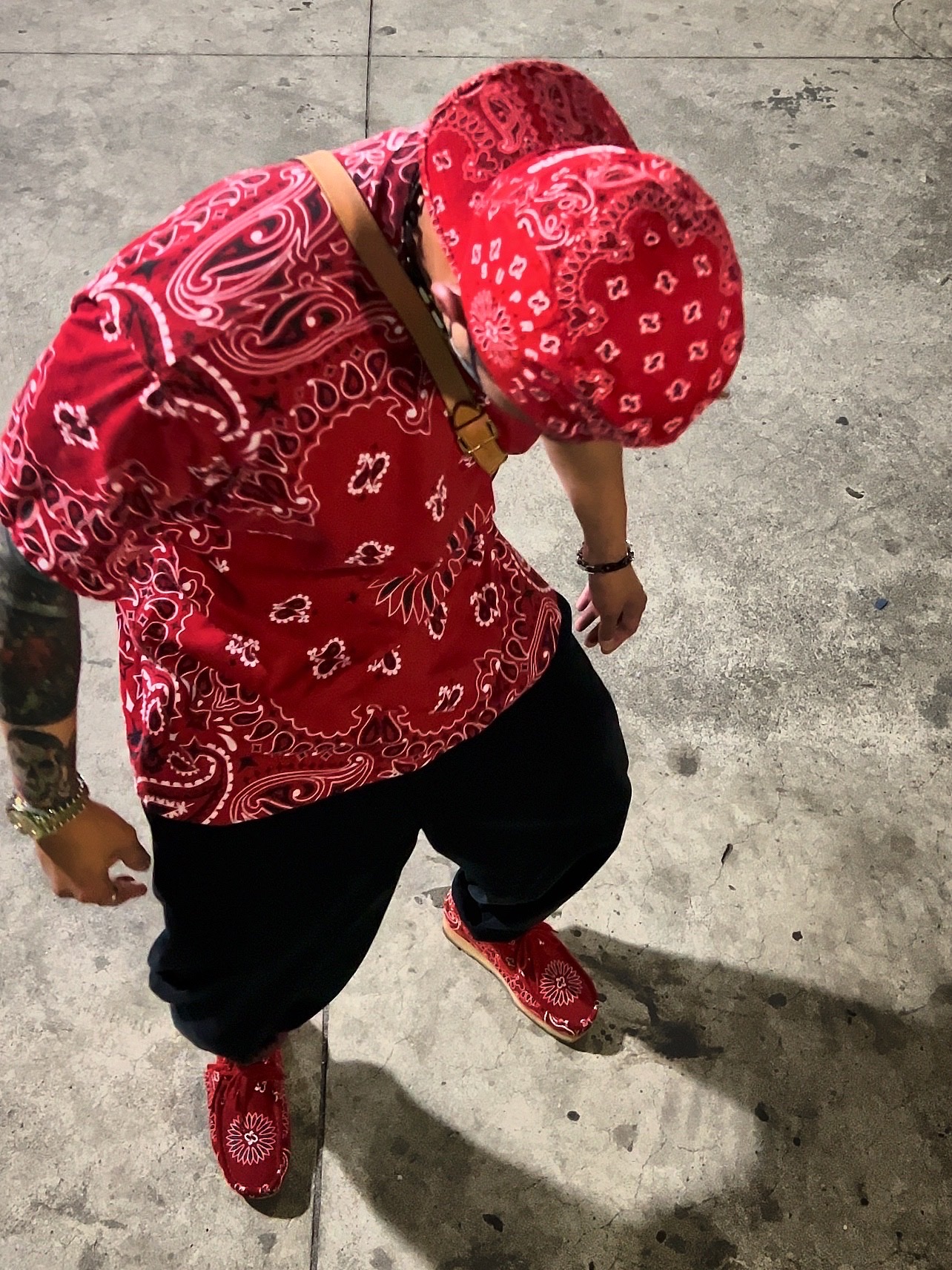 Supreme Bandana Camp Cap Red - 21SS, Supreme Small Box T-Shirt Red Bandana - 21SS 착용 스타일 - 4