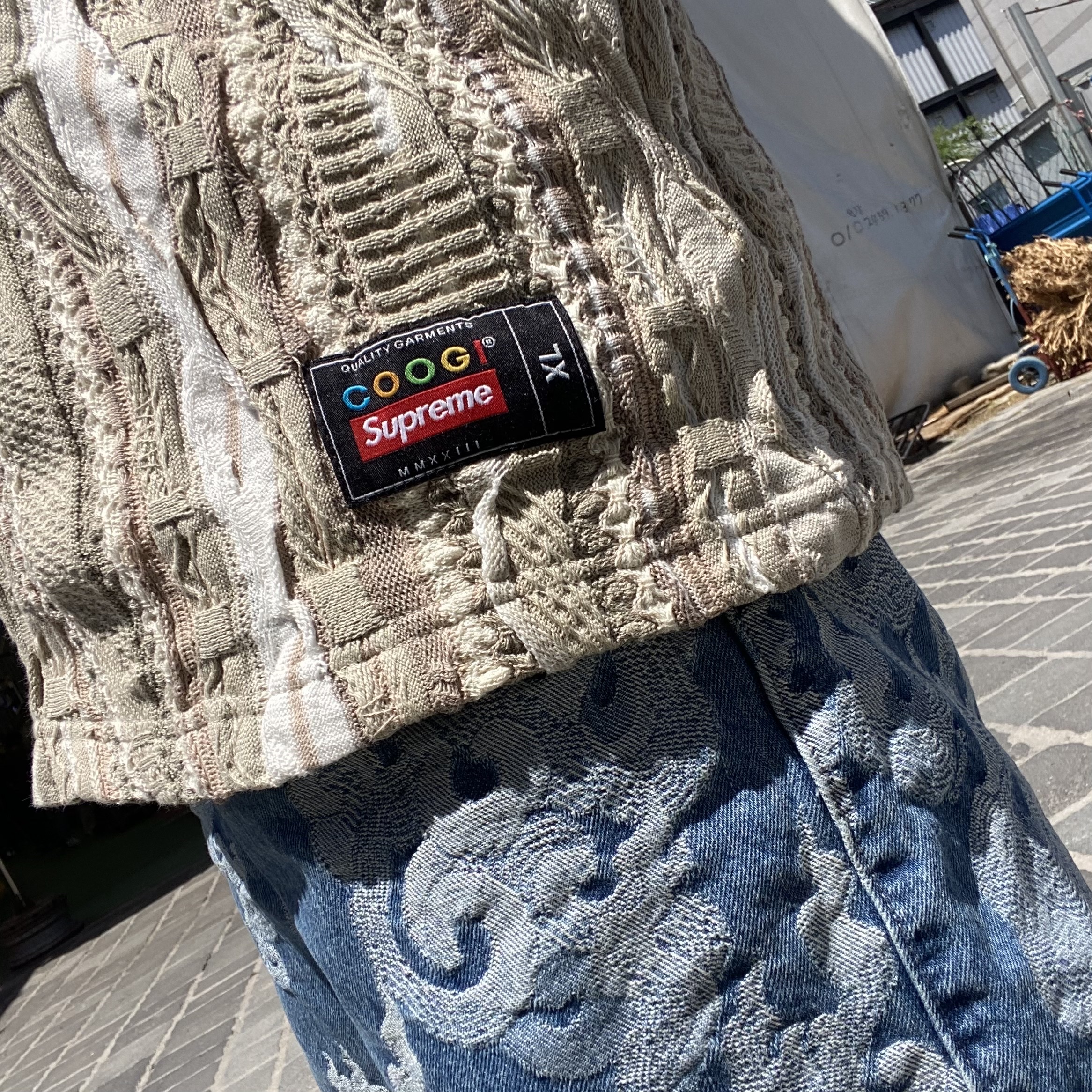 Supreme Flames Jacquard Denim Camp Cap Washed Indigo - 23SS, Supreme x Coogi Basketball Jersey Tan - 23SS ์ฐฉ์ฉ ์คํ์ผ - 2