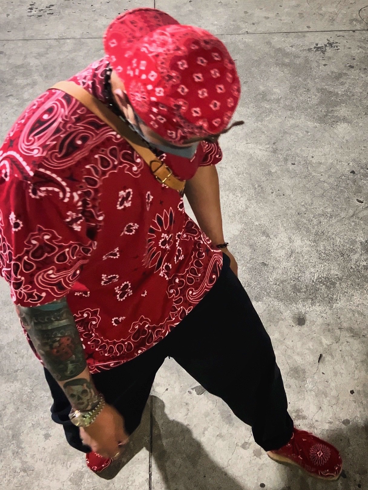 Supreme Bandana Camp Cap Red - 21SS, Supreme Small Box T-Shirt Red Bandana - 21SS 착용 스타일 - 3