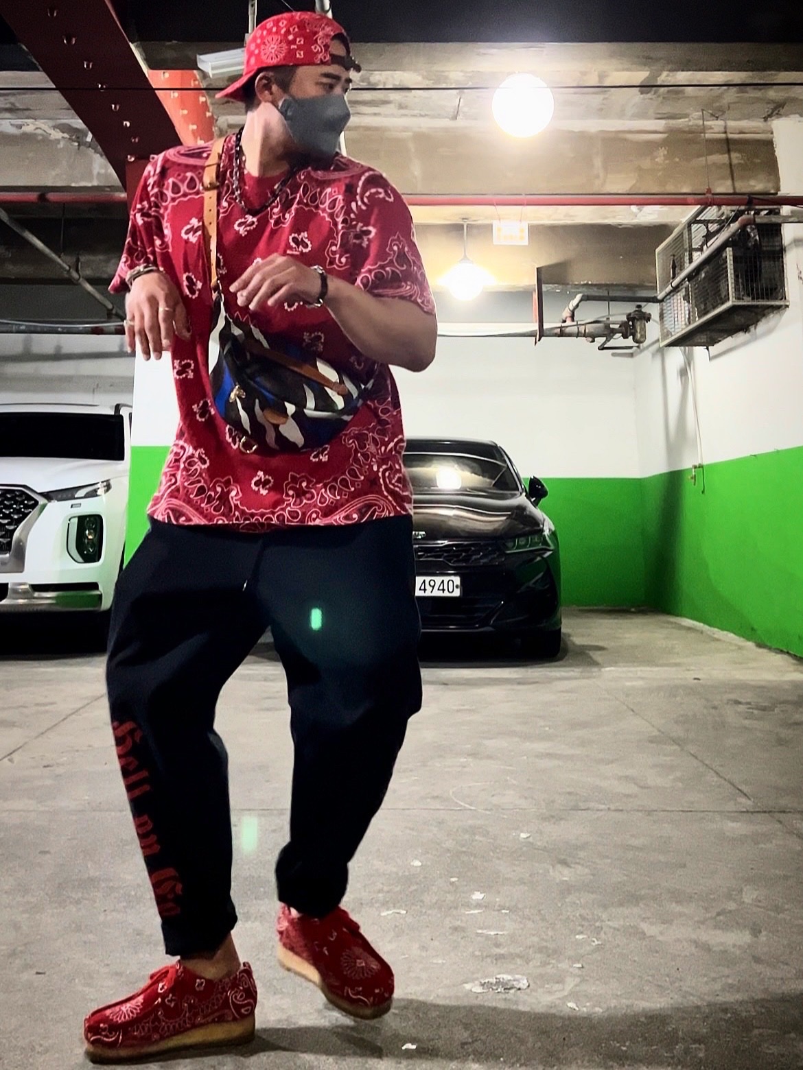 Supreme Bandana Camp Cap Red - 21SS, Supreme Small Box T-Shirt Red Bandana - 21SS 착용 스타일 - 2
