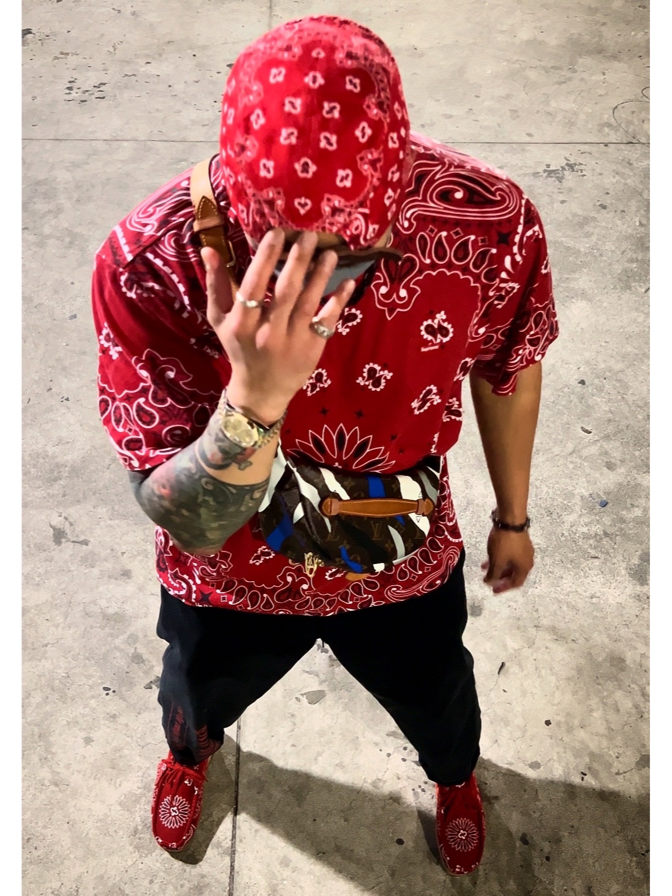 Supreme Bandana Camp Cap Red - 21SS, Supreme Small Box T-Shirt Red Bandana - 21SS 착용 스타일 - 2