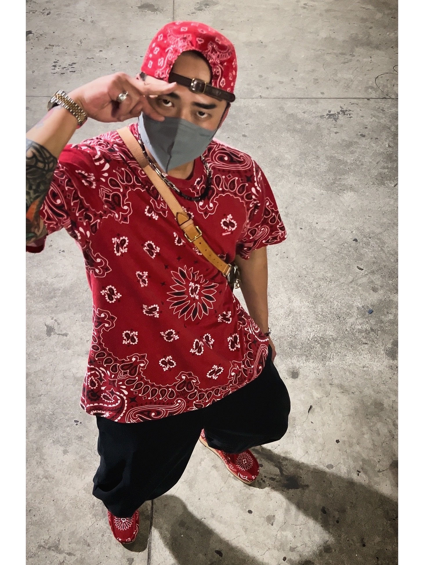 Supreme Bandana Camp Cap Red - 21SS, Supreme Small Box T-Shirt Red Bandana - 21SS 착용 스타일 - 2