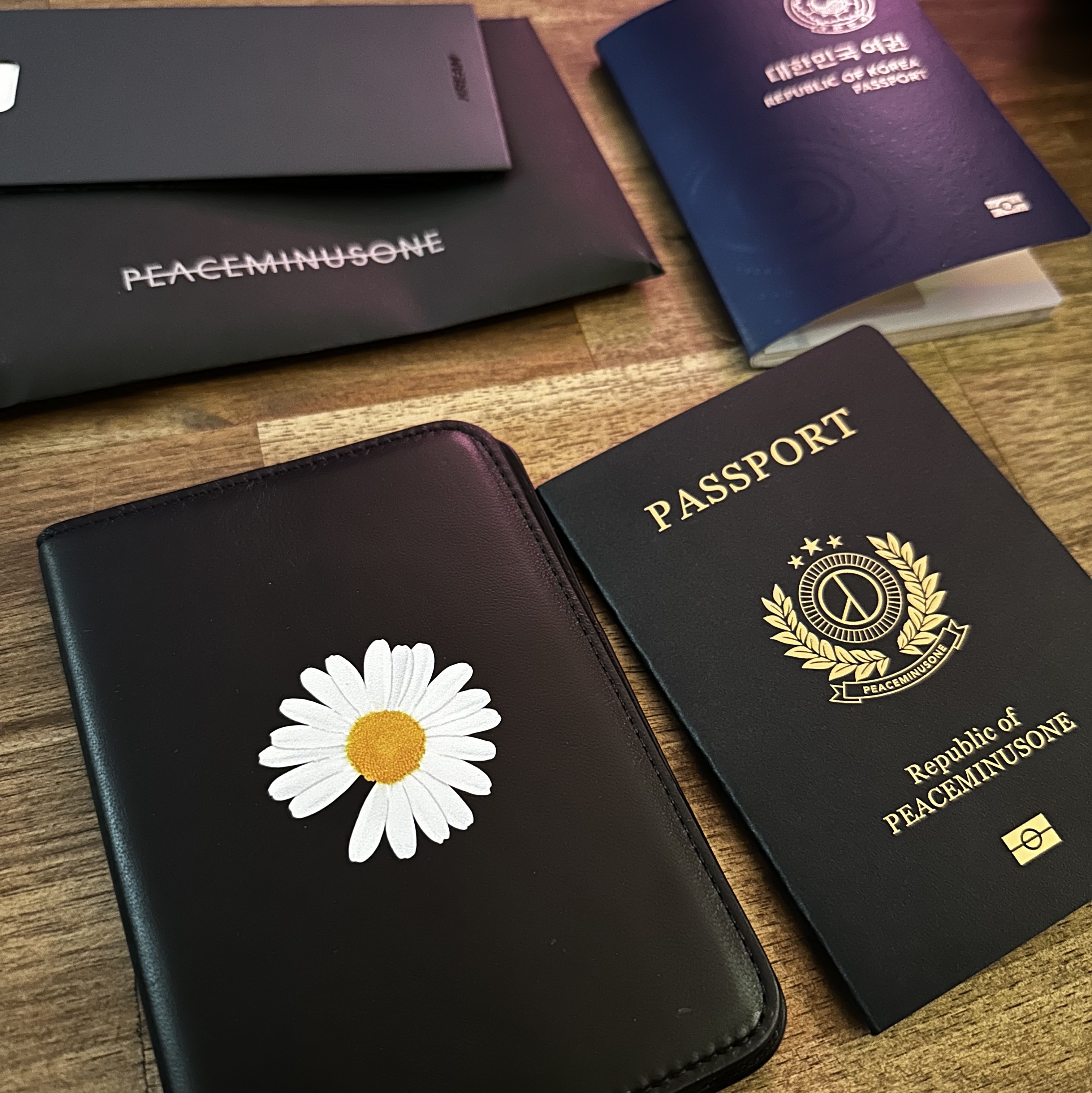 Peaceminusone Passport Case #1 Black 착용 스타일