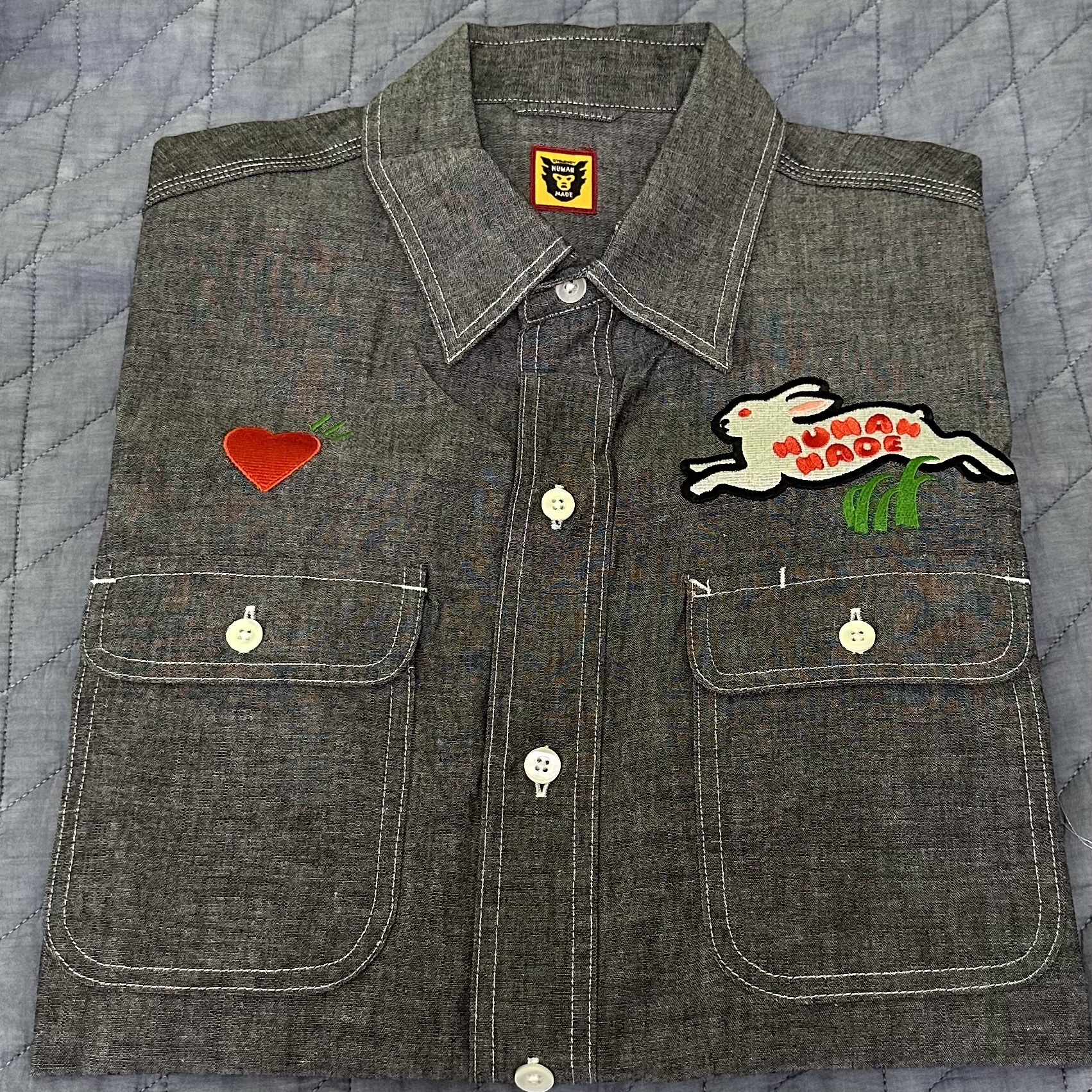Human Made Chambray Shirt Black 착용 스타일 - 1