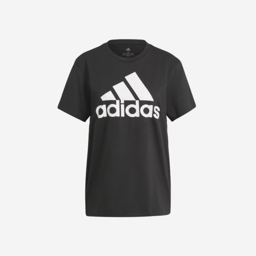 (W) 아디다스 에센셜 로고 보이프렌드 티셔츠 블랙 화이트 - KR 사이즈