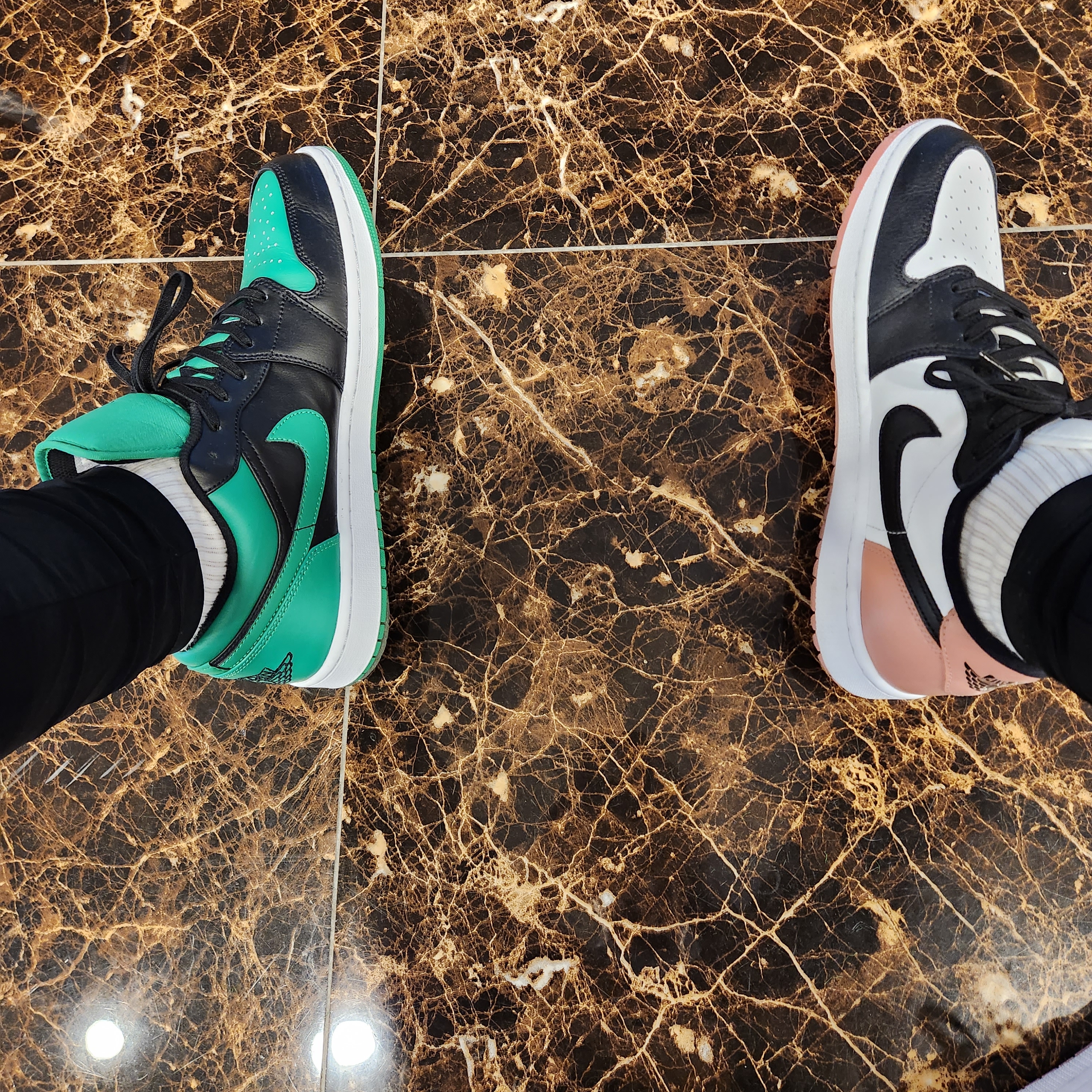 Jordan 1 Low Golf Rust Pink, Jordan 1 Low Lucky Green 착용 스타일