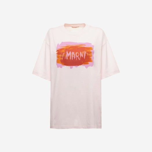 (W) 마르니 페인티드 로고 오가닉 코튼 저지 티셔츠 라이트 핑크