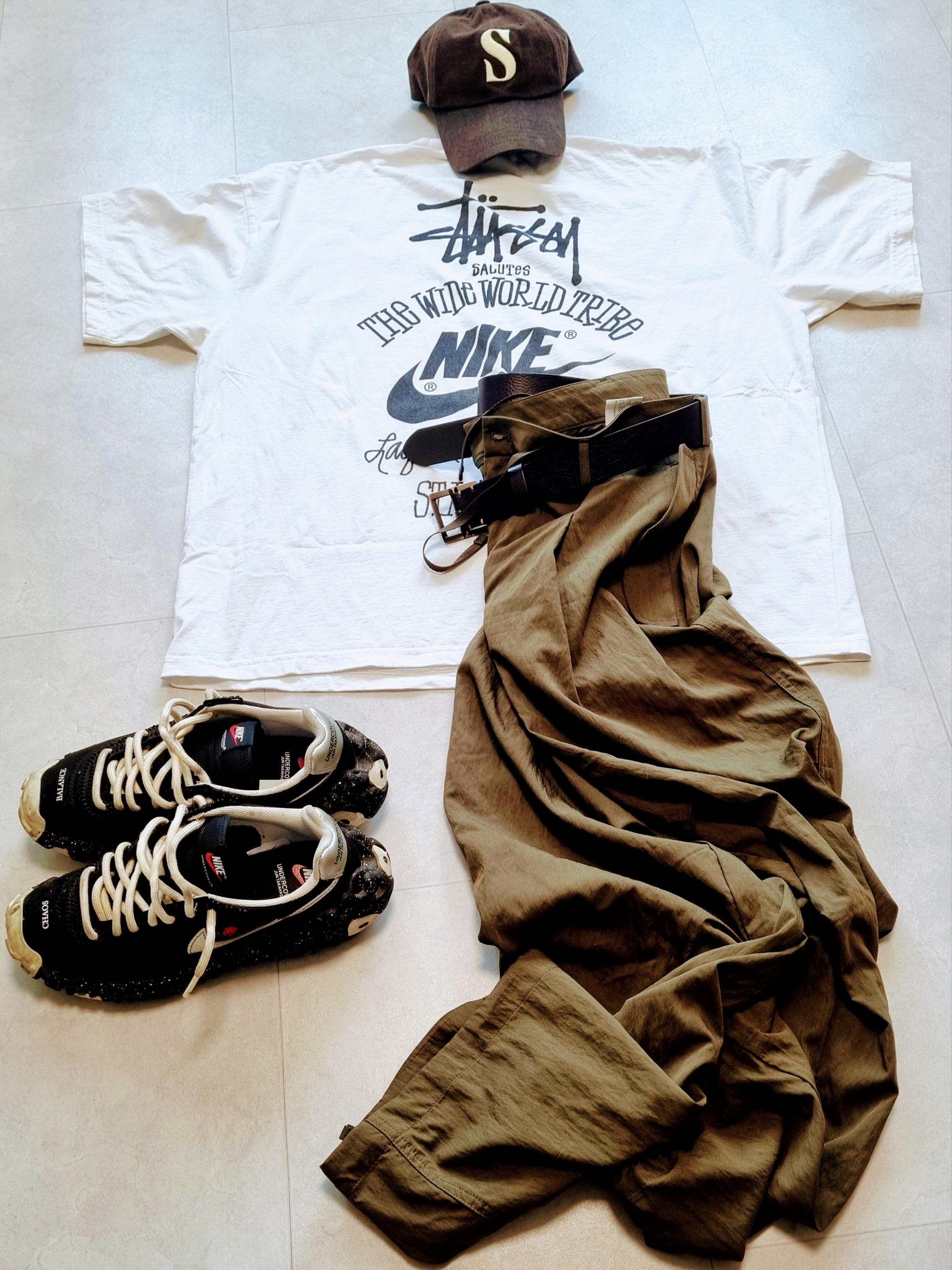 Nike x Undercover Overbreak SP Black, Nike x Stussy T-Shirt White (DV1774-100) 착용 스타일