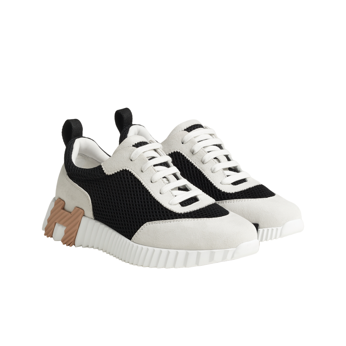 (W) 에르메스 바운싱 스니커즈 그래픽 메쉬 스웨이드 고트스킨 & 누아 블랑((W) Hermes Bouncing Sneakers Graphic Mesh Suede Goatskin & Noir Blanc) - 2