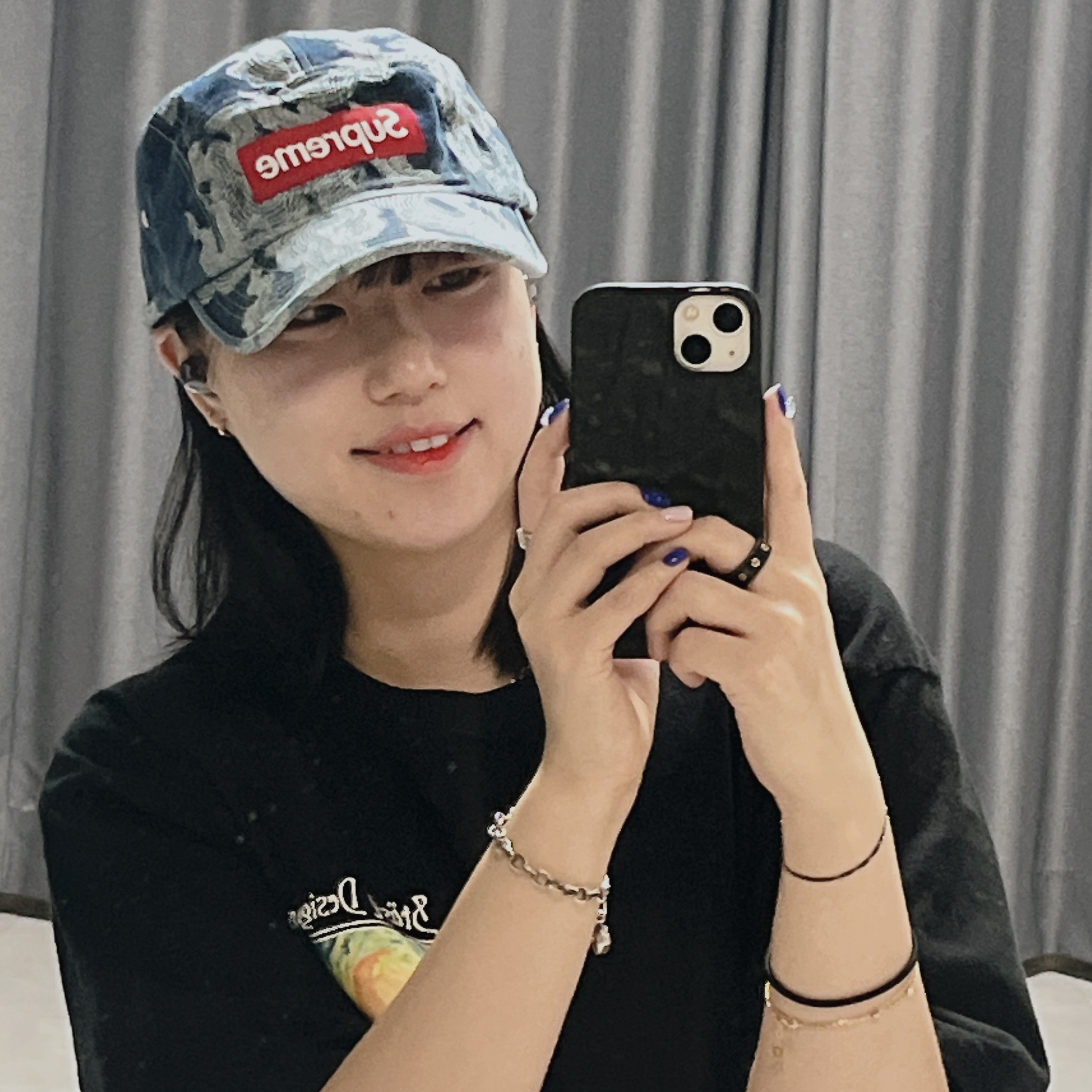 Supreme Flames Jacquard Denim Camp Cap Washed Indigo - 23SS 착용 스타일 - 3