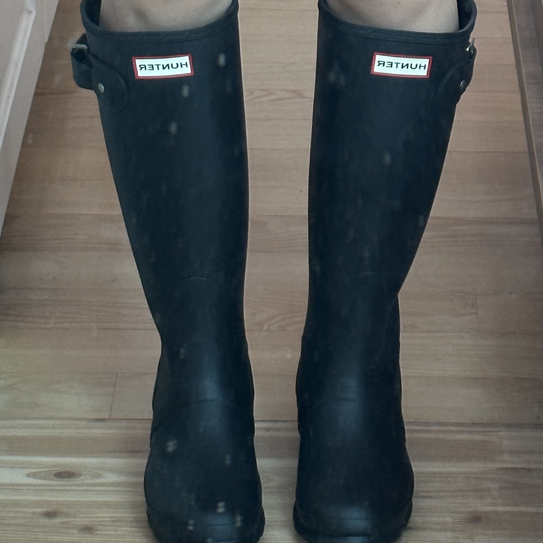(W) Hunter Original Tall Rain Boots Black 착용 스타일