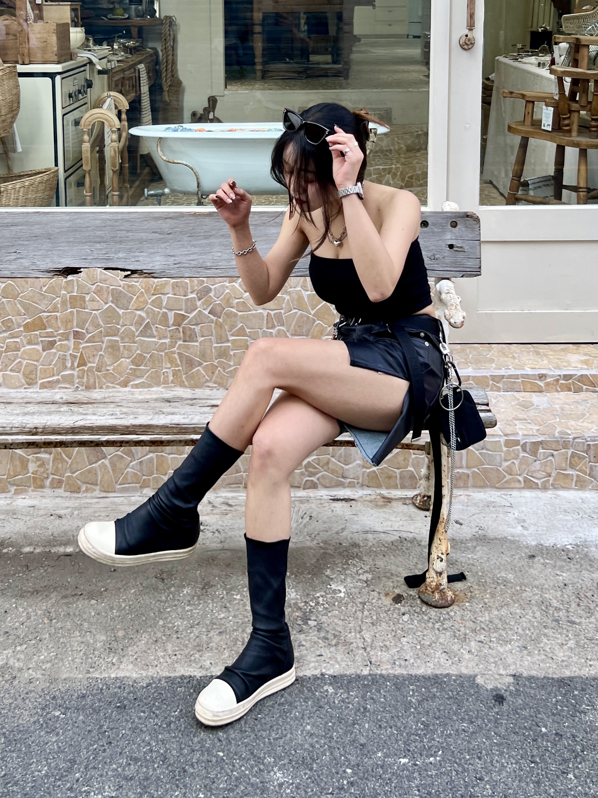 Celine Medium Double Ring Belt in Jacquard Textile and Calfskin Black, Apple Watch Nike Series 7 41mm GPS Midnight Aluminum Case with Nike Sport Band Anthracite Black (Korean Ver.) 착용 스타일