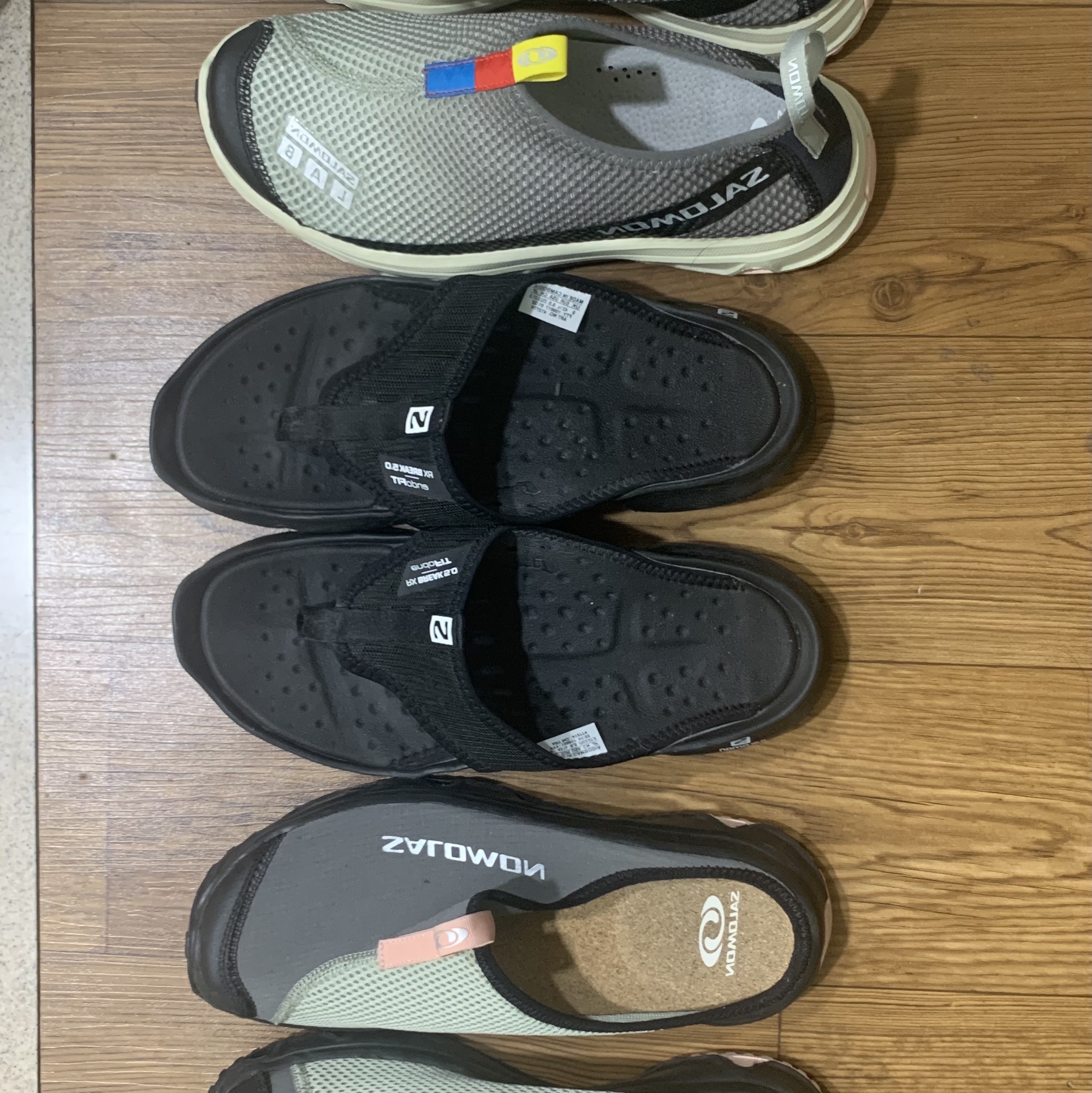 Salomon Reelax Break 5.0 Black, Salomon RX Slide 3.0 Pewter 착용 스타일