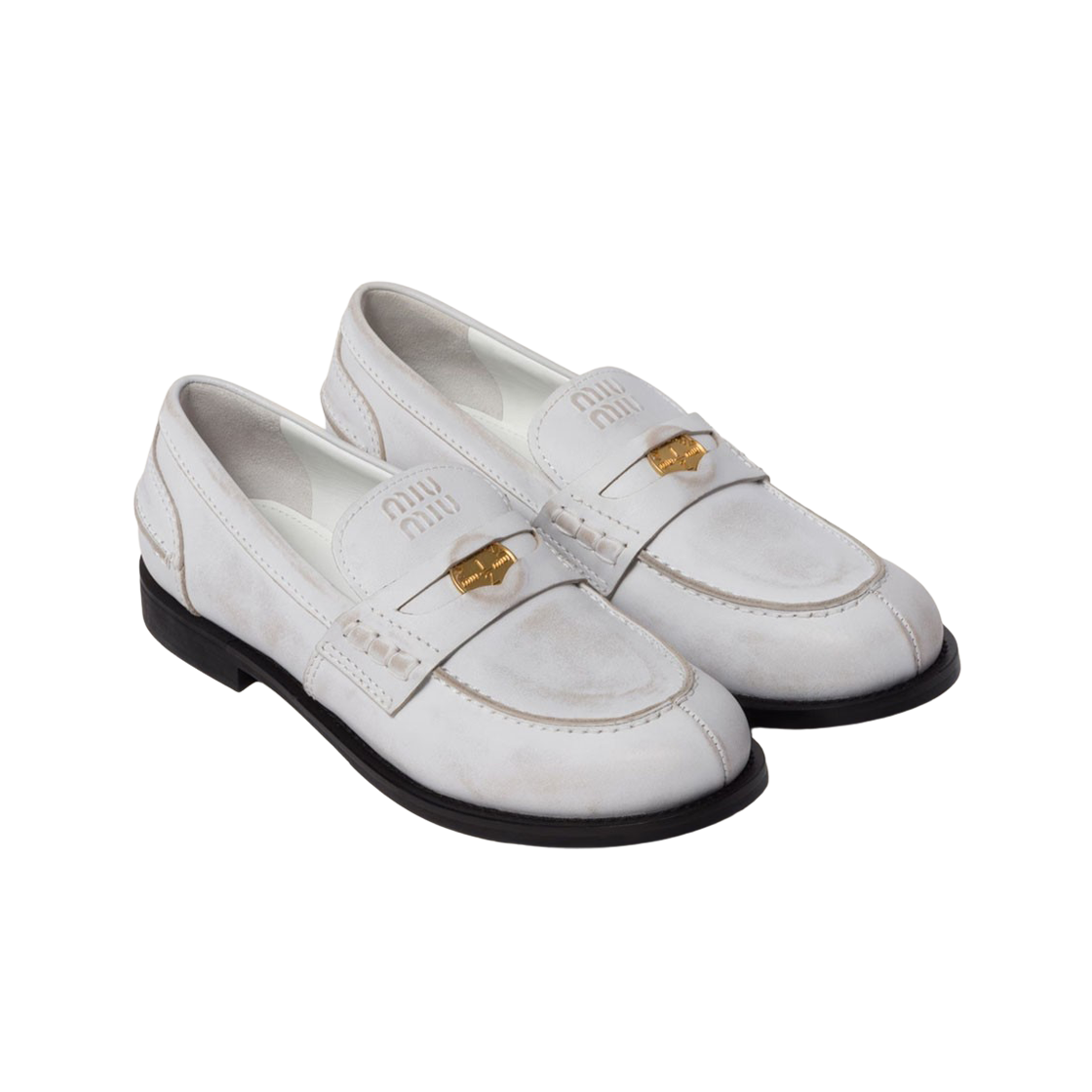 (W) 미우 미우 레더 페니 로퍼 화이트((W) Miu Miu Leather Penny Loafers White) - 2