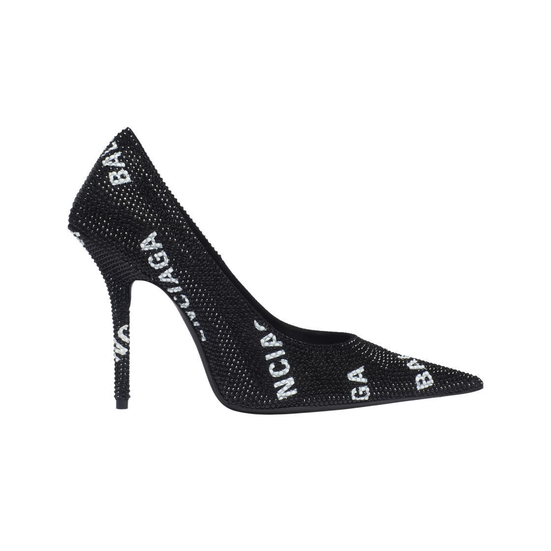 (W) 발렌시아가 스퀘어 나이프 110mm 올오버 로고 펌프스 라인스톤 블랙((W) Balenciaga Square Knife 110mm Pump with All over Logo Rhinestones Black) - 1